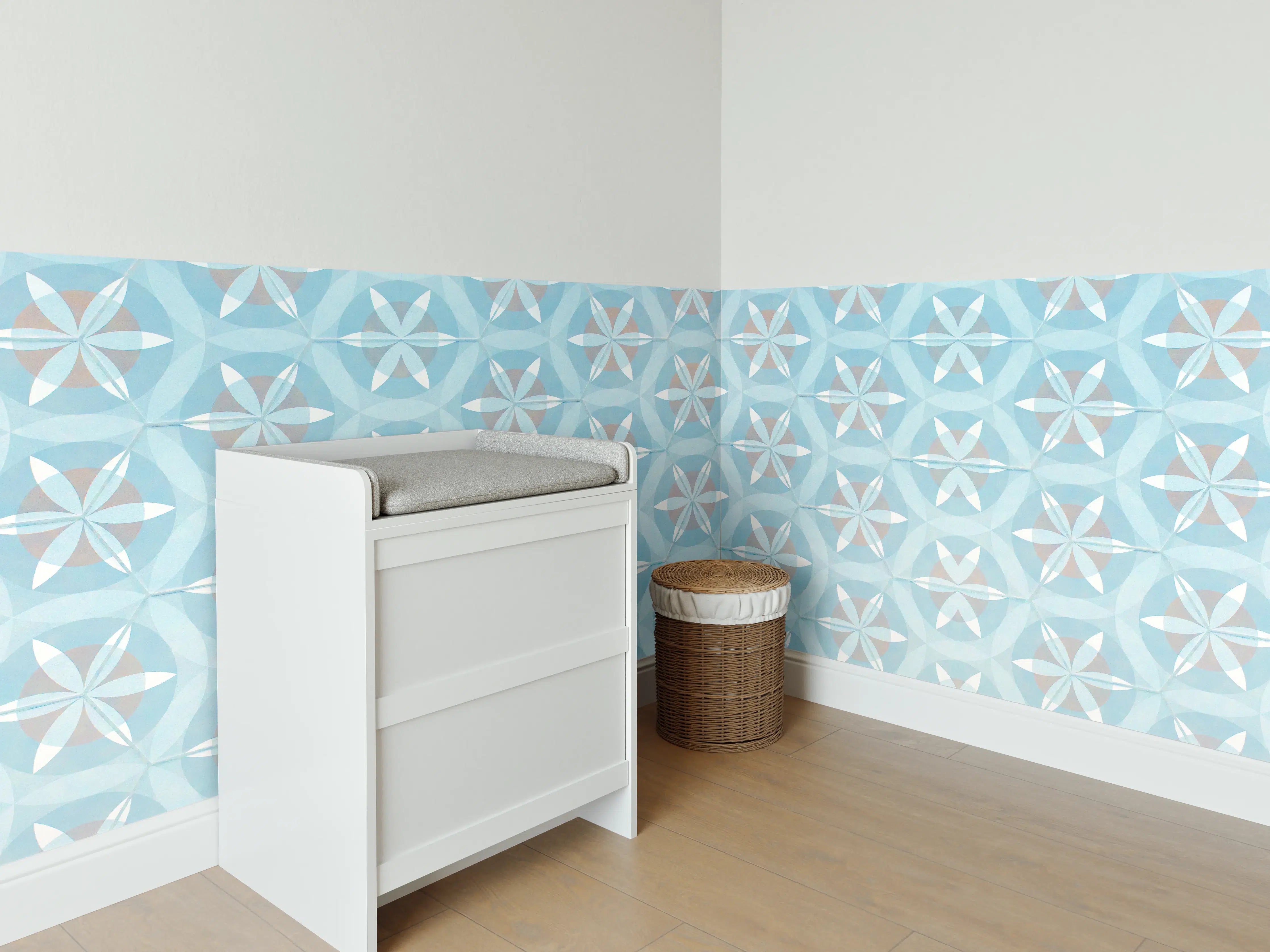 Babyzimmer Wandgestaltung - Türkis-Braun Vintage geometrisch Mosaik