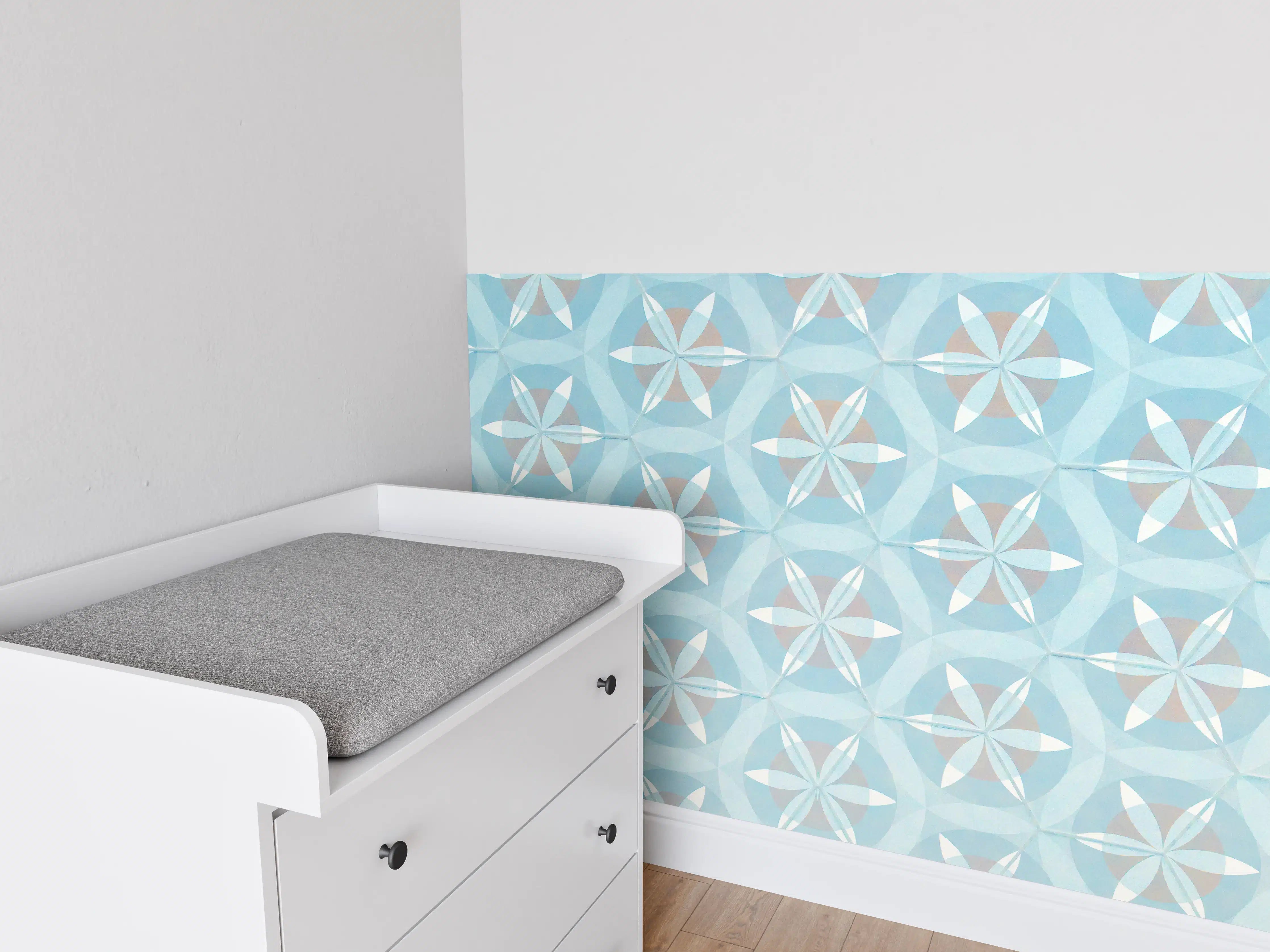 Babyzimmer Wandgestaltung - Türkis-Braun Vintage geometrisch Mosaik