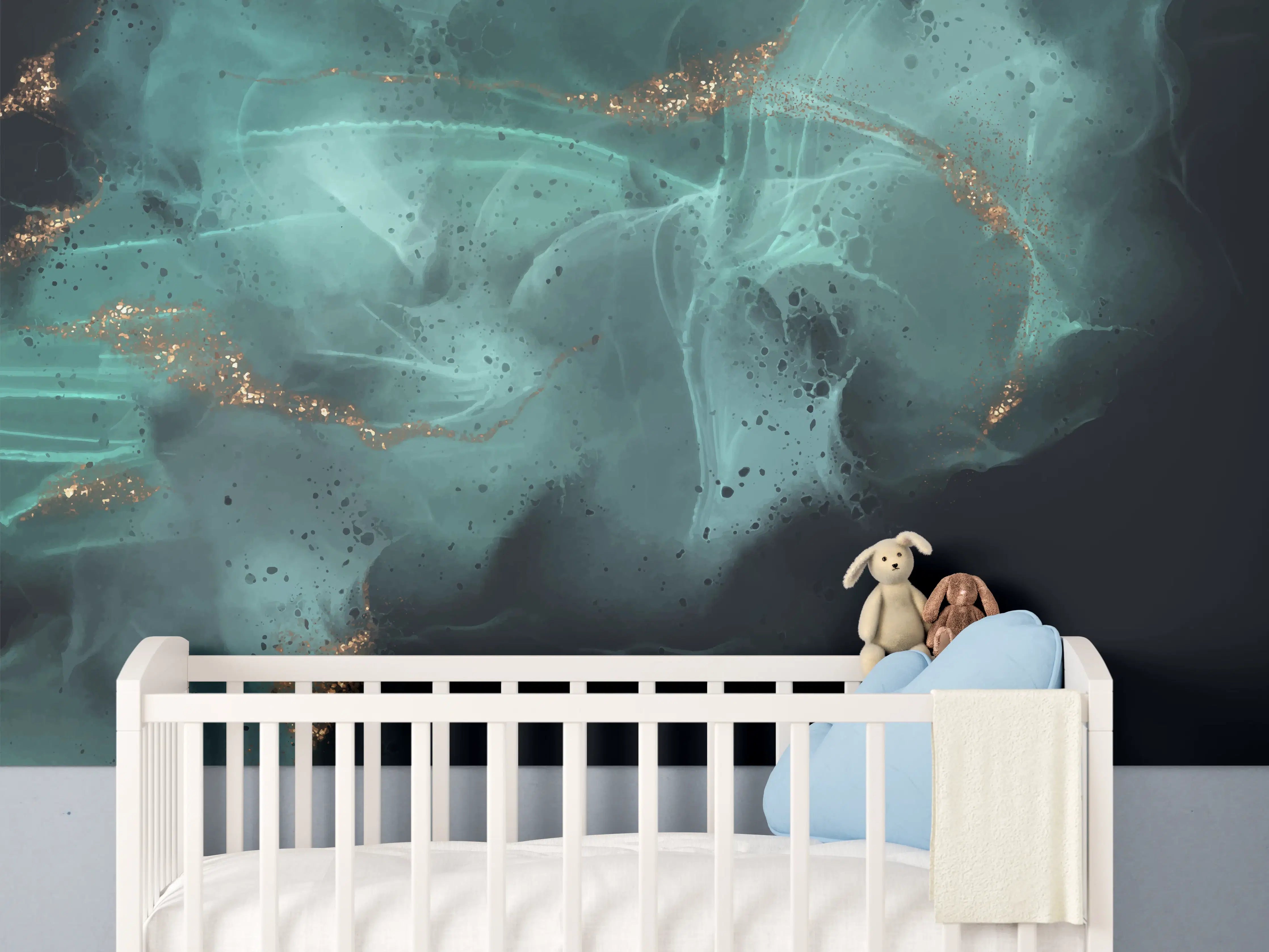 Babyzimmer Wandgestaltung - Türkis-Gold Alkoholtinte Design