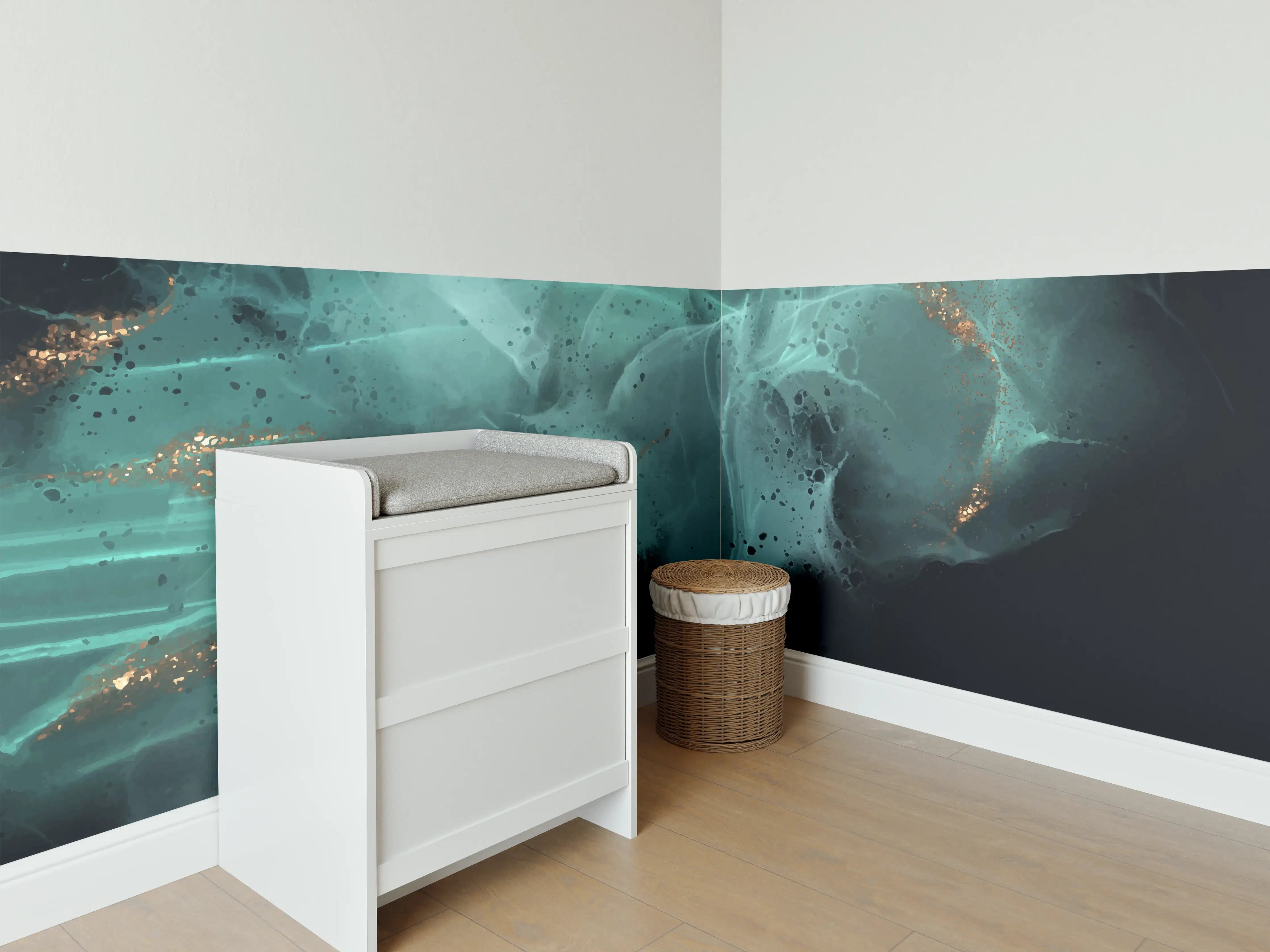 Babyzimmer Wandgestaltung - Türkis-Gold Alkoholtinte Design