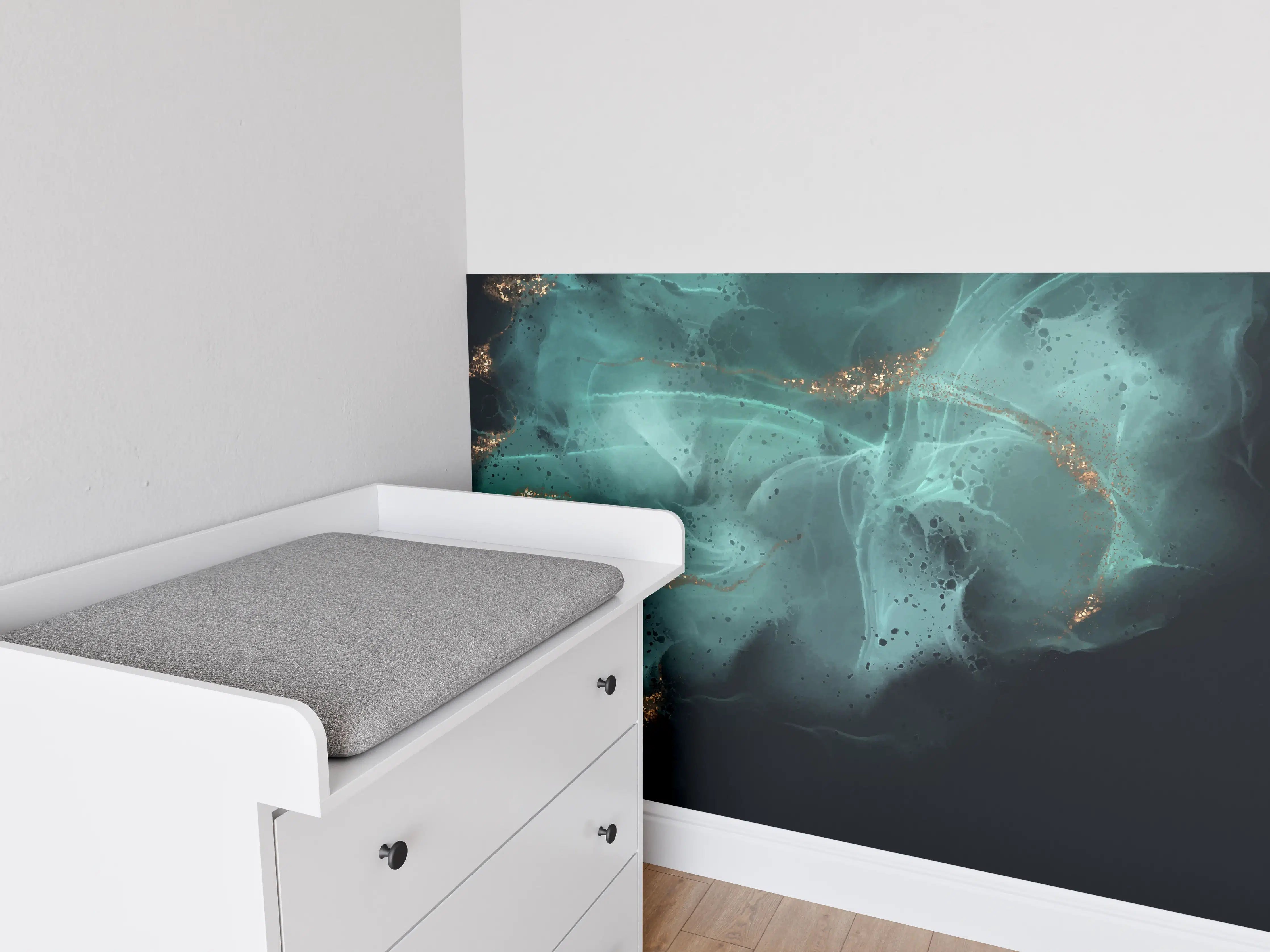 Babyzimmer Wandgestaltung - Türkis-Gold Alkoholtinte Design