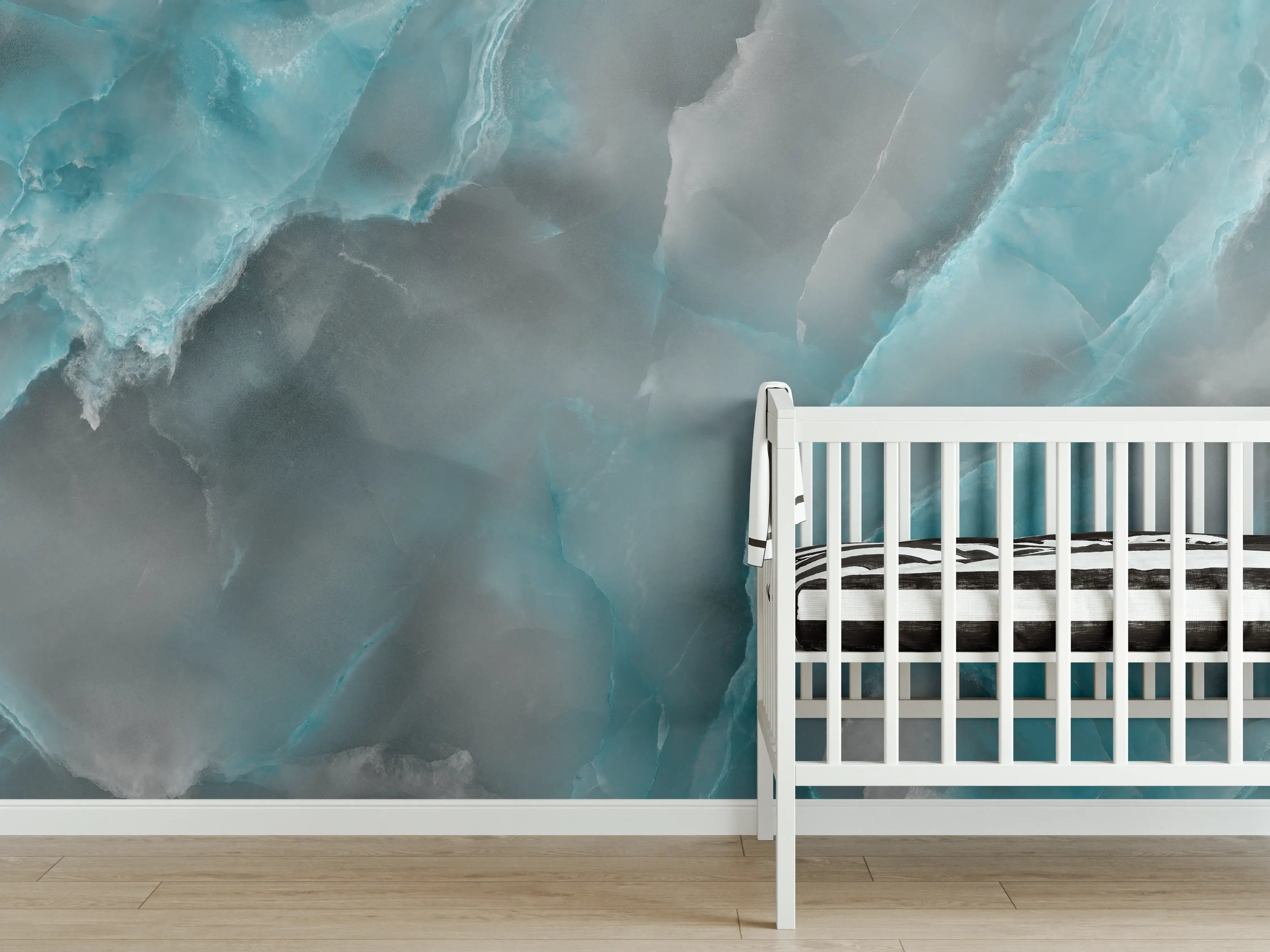 Babyzimmer Wandgestaltung - Türkis-Grau-Steinmuster