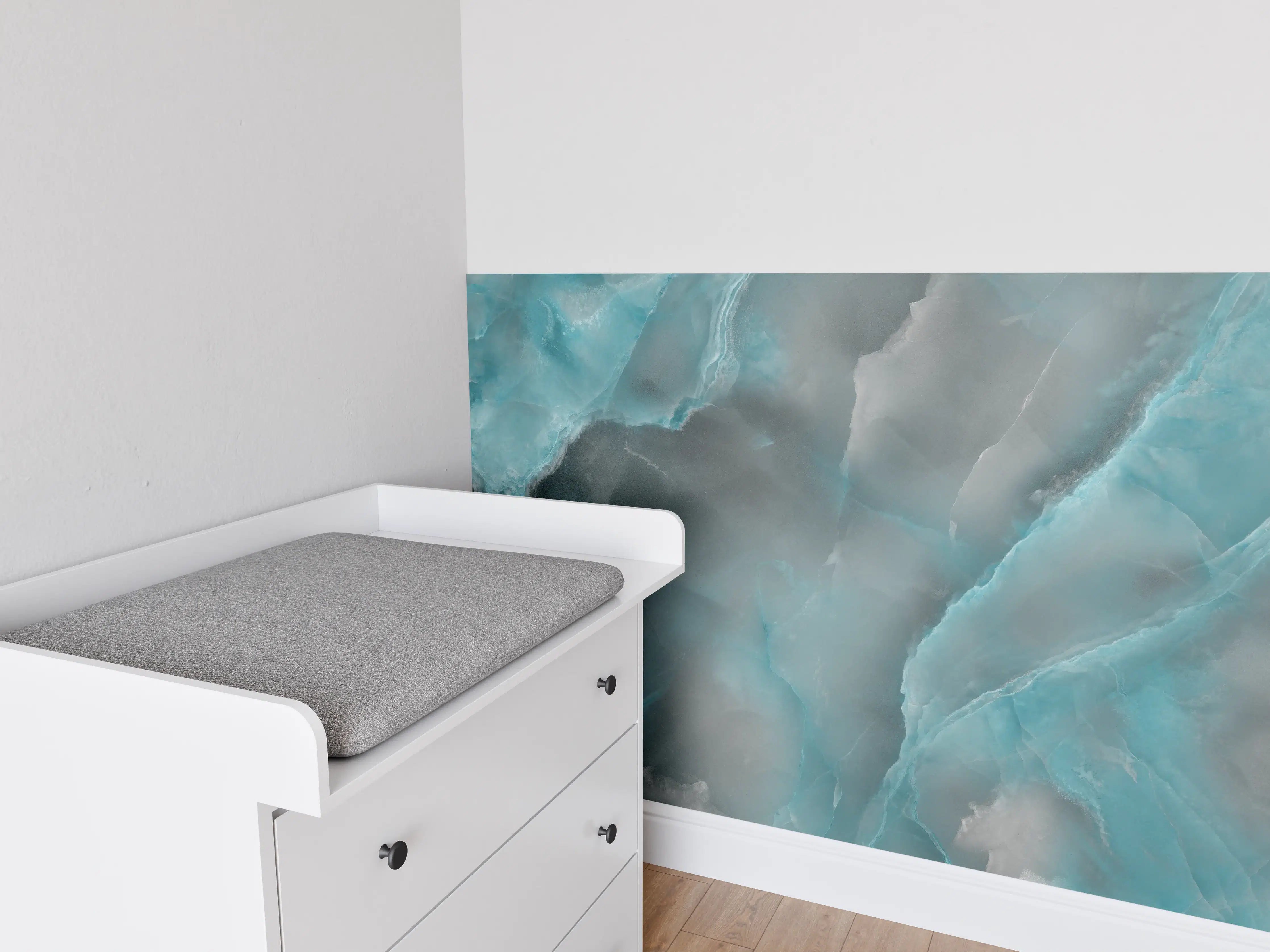 Babyzimmer Wandgestaltung - Türkis-Grau-Steinmuster