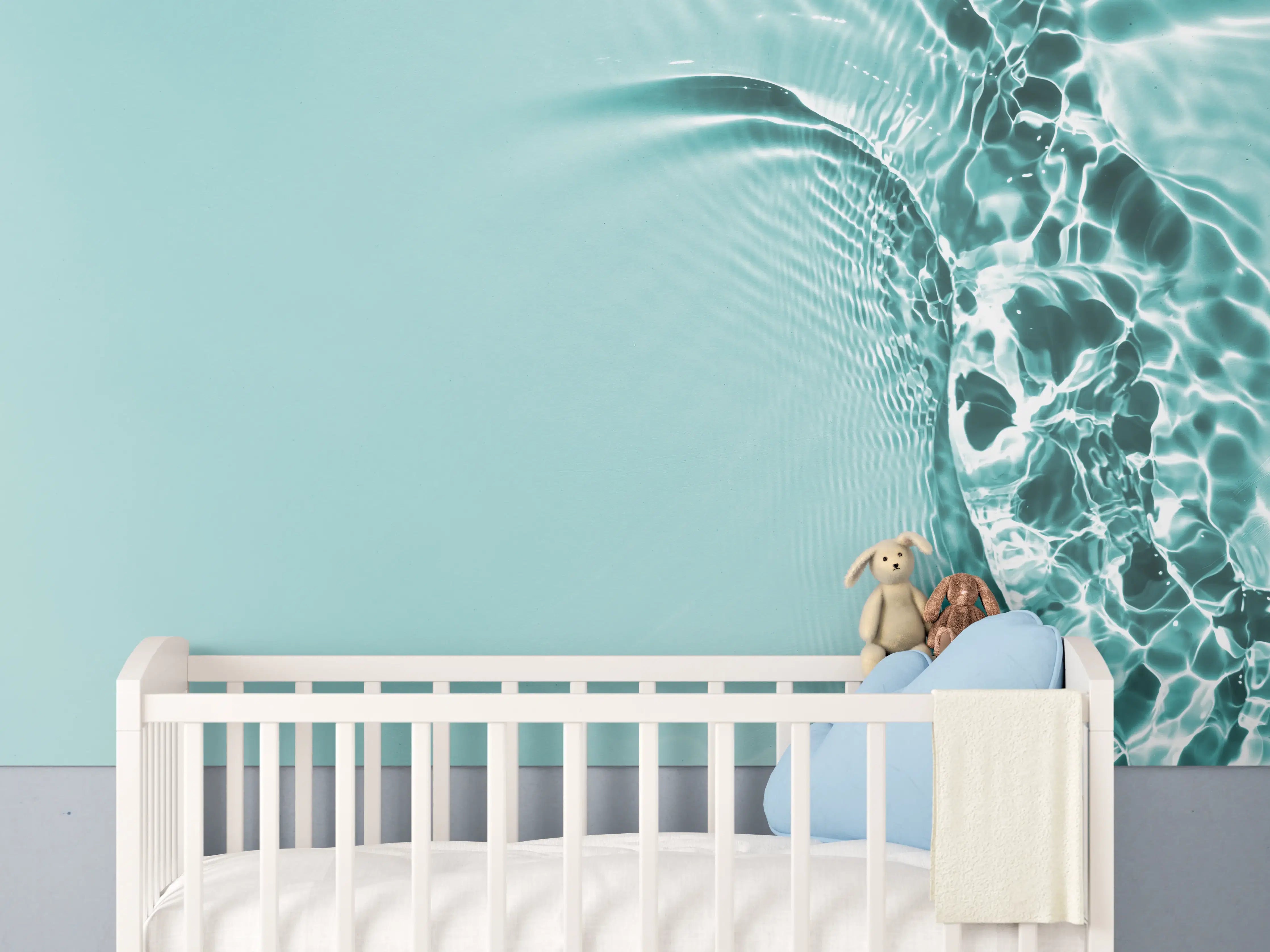 Babyzimmer Wandgestaltung - Türkis Wasser mit blauer Textur