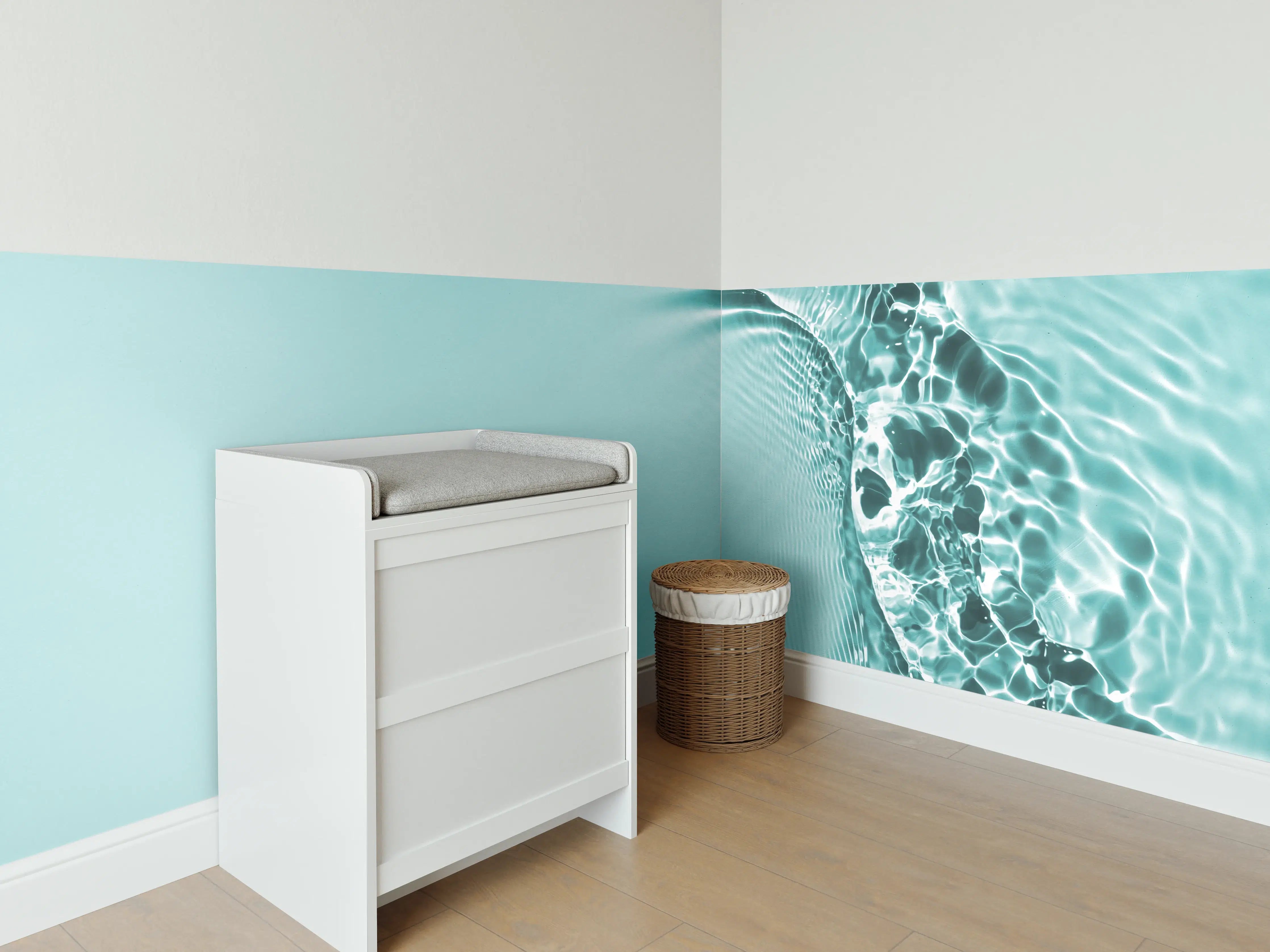 Babyzimmer Wandgestaltung - Türkis Wasser mit blauer Textur