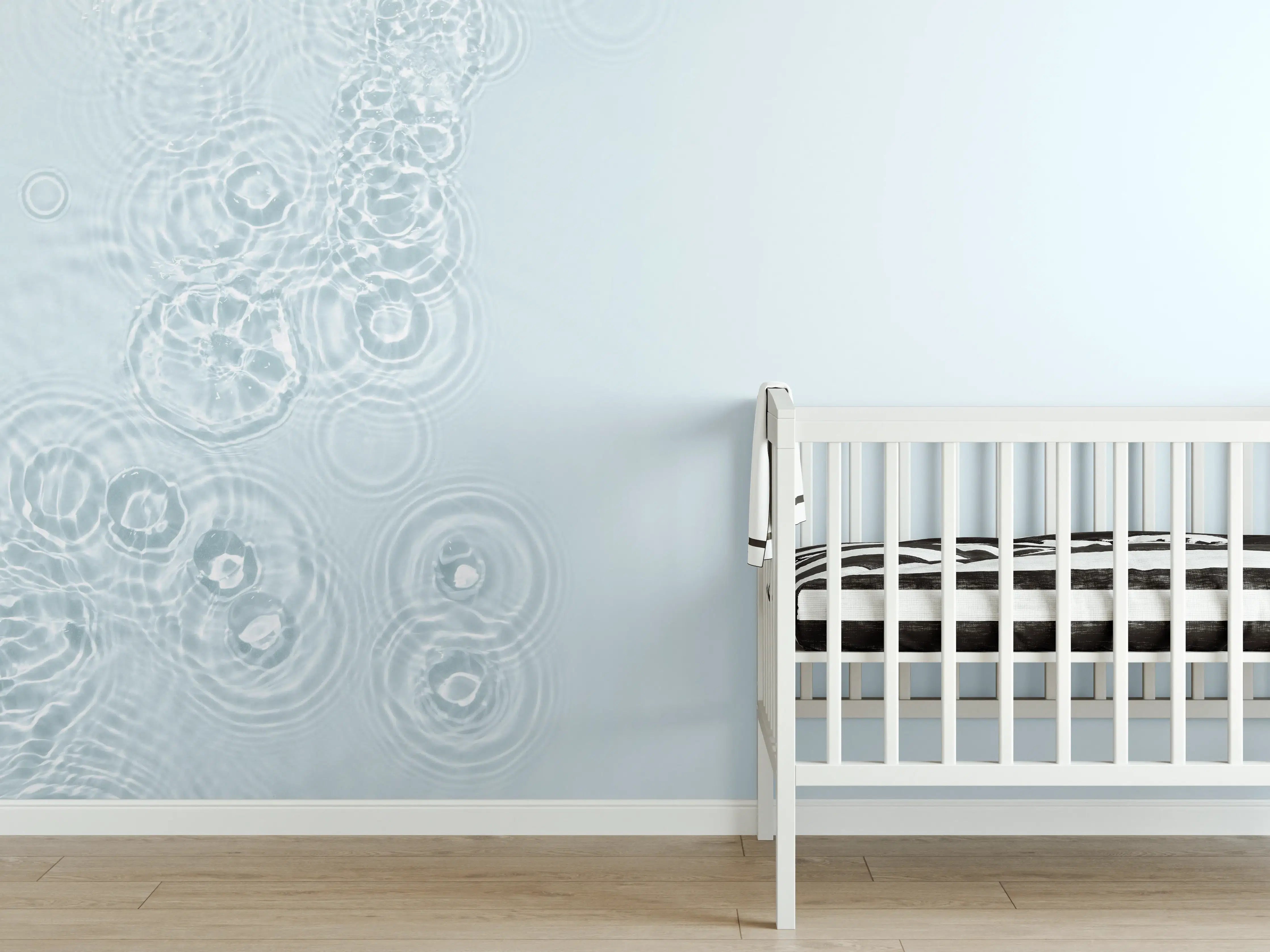 Babyzimmer Wandgestaltung - Türkis-Weiß Wassertextur