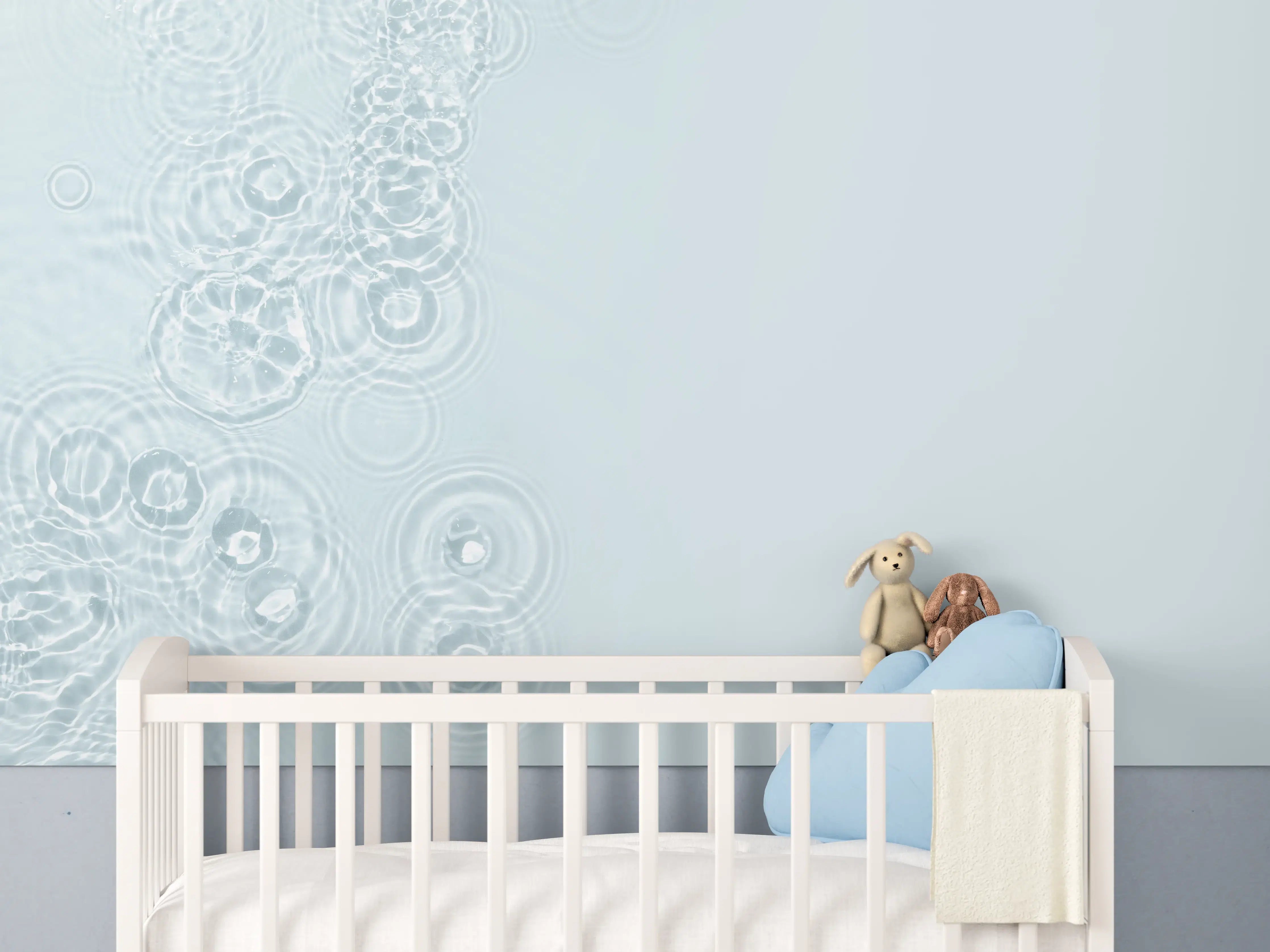 Babyzimmer Wandgestaltung - Türkis-Weiß Wassertextur