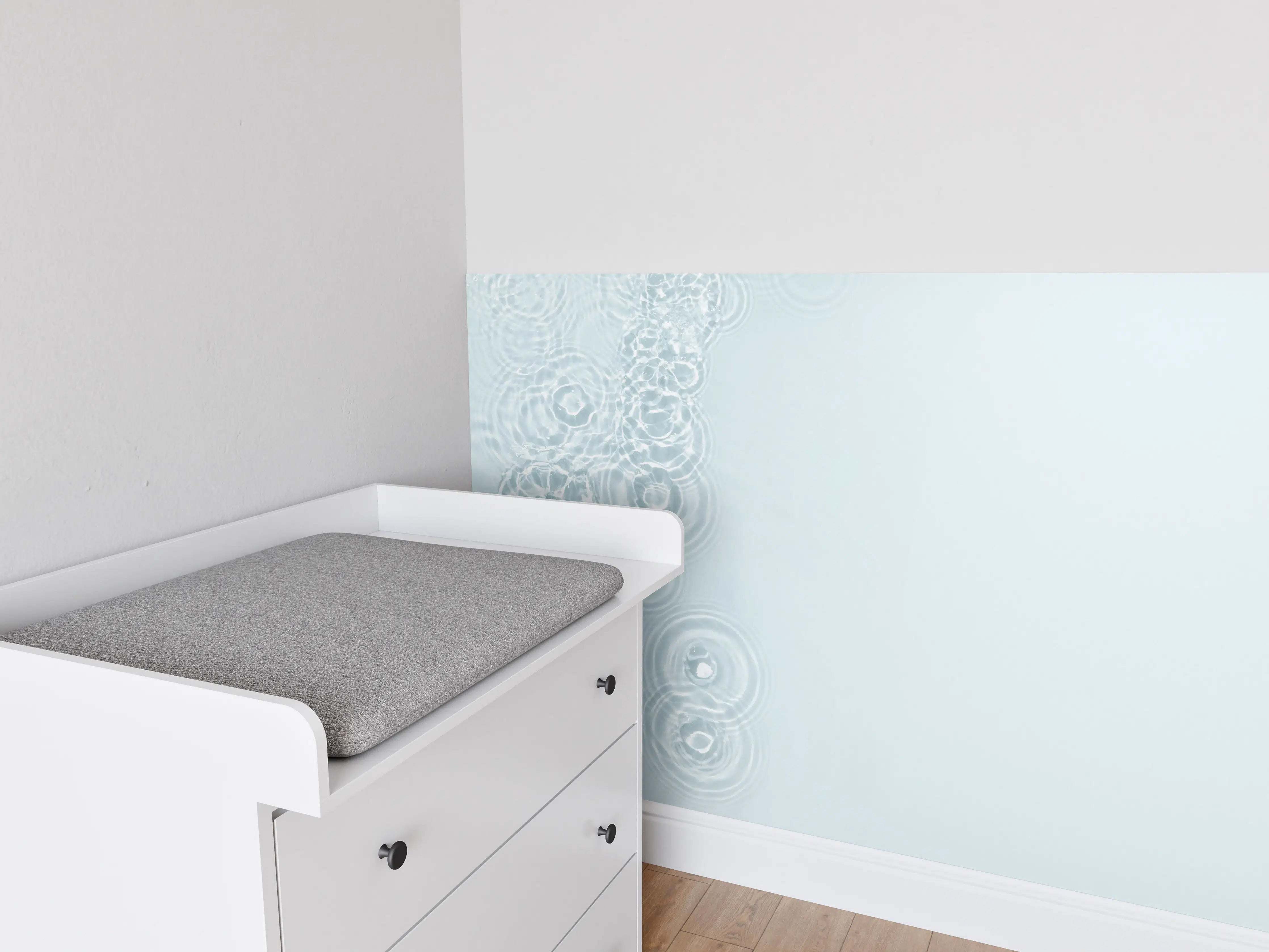 Babyzimmer Wandgestaltung - Türkis-Weiß Wassertextur