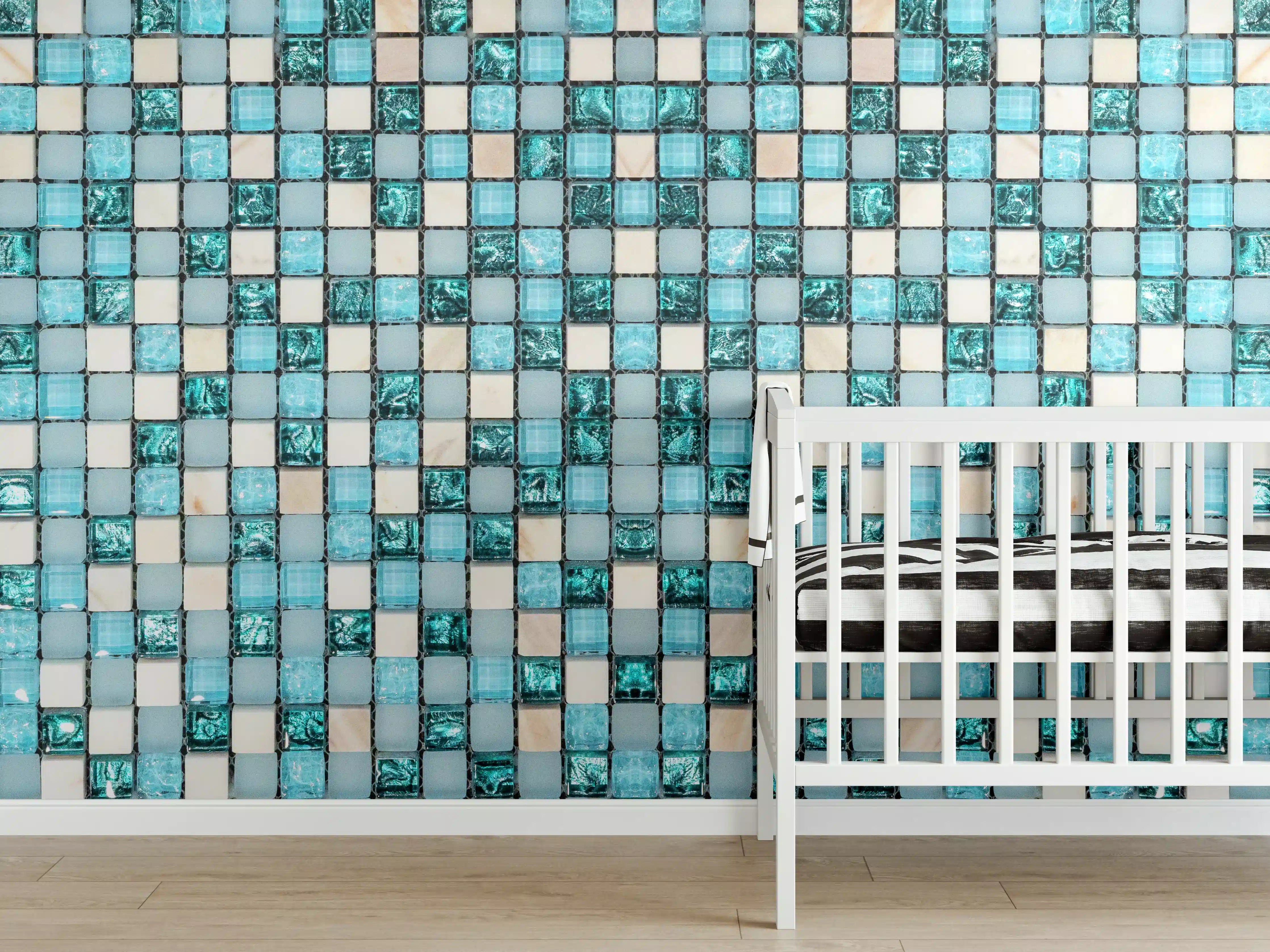 Babyzimmer Wandgestaltung - Türkis-Weißes Aquamarin Mosaik