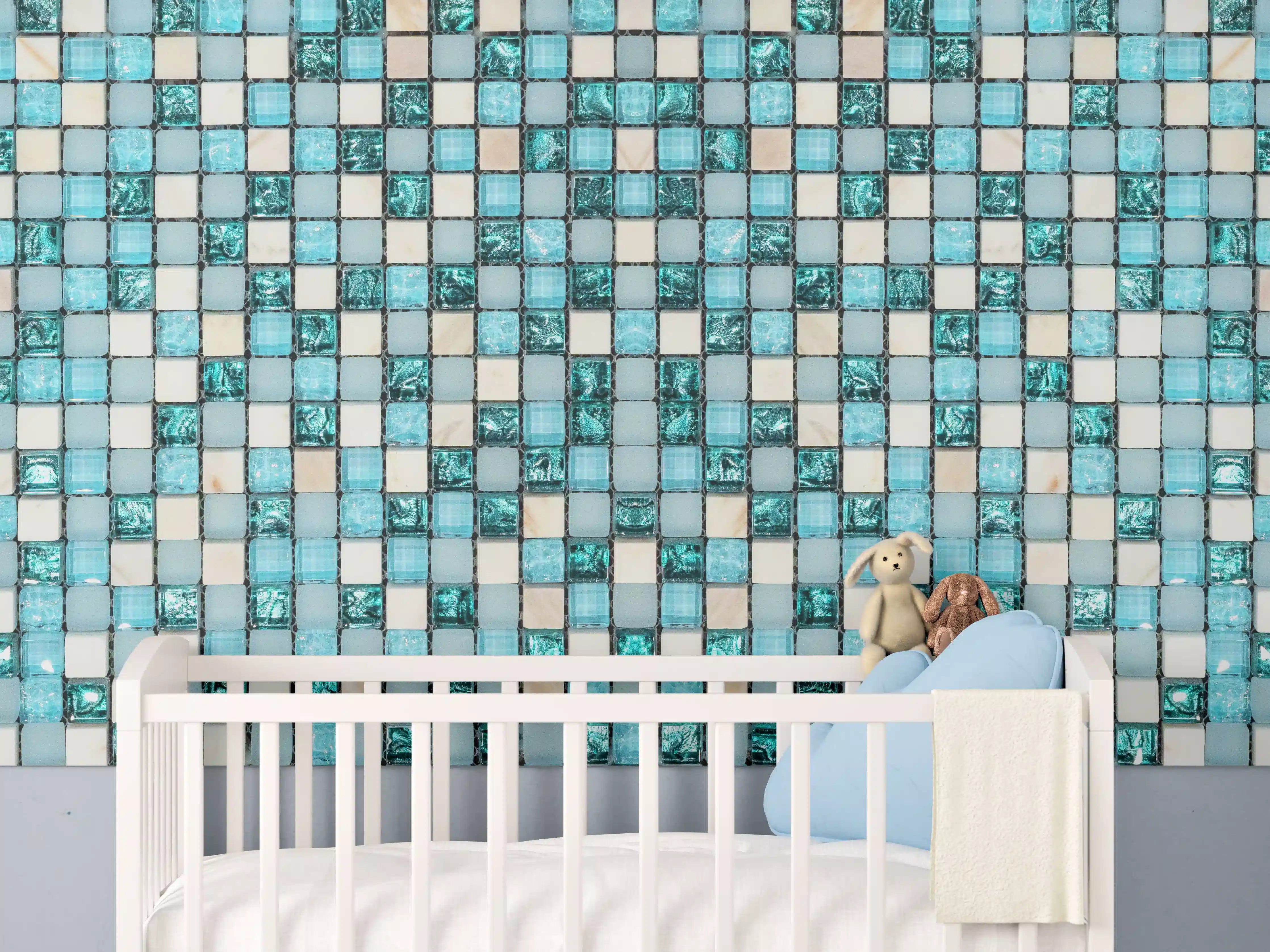 Babyzimmer Wandgestaltung - Türkis-Weißes Aquamarin Mosaik