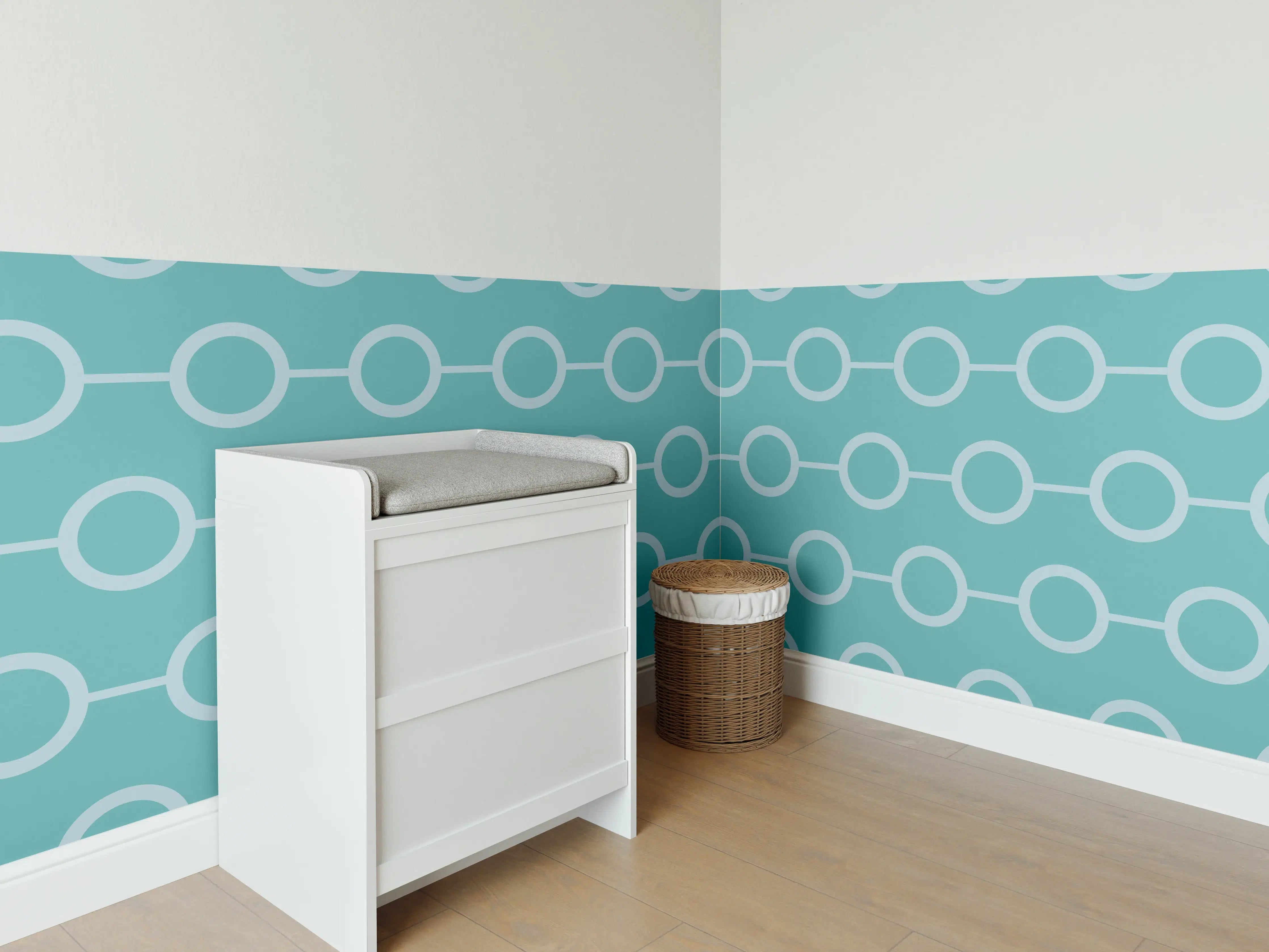 Babyzimmer Wandgestaltung - Türkis-Weißes Kettenglieder Muster