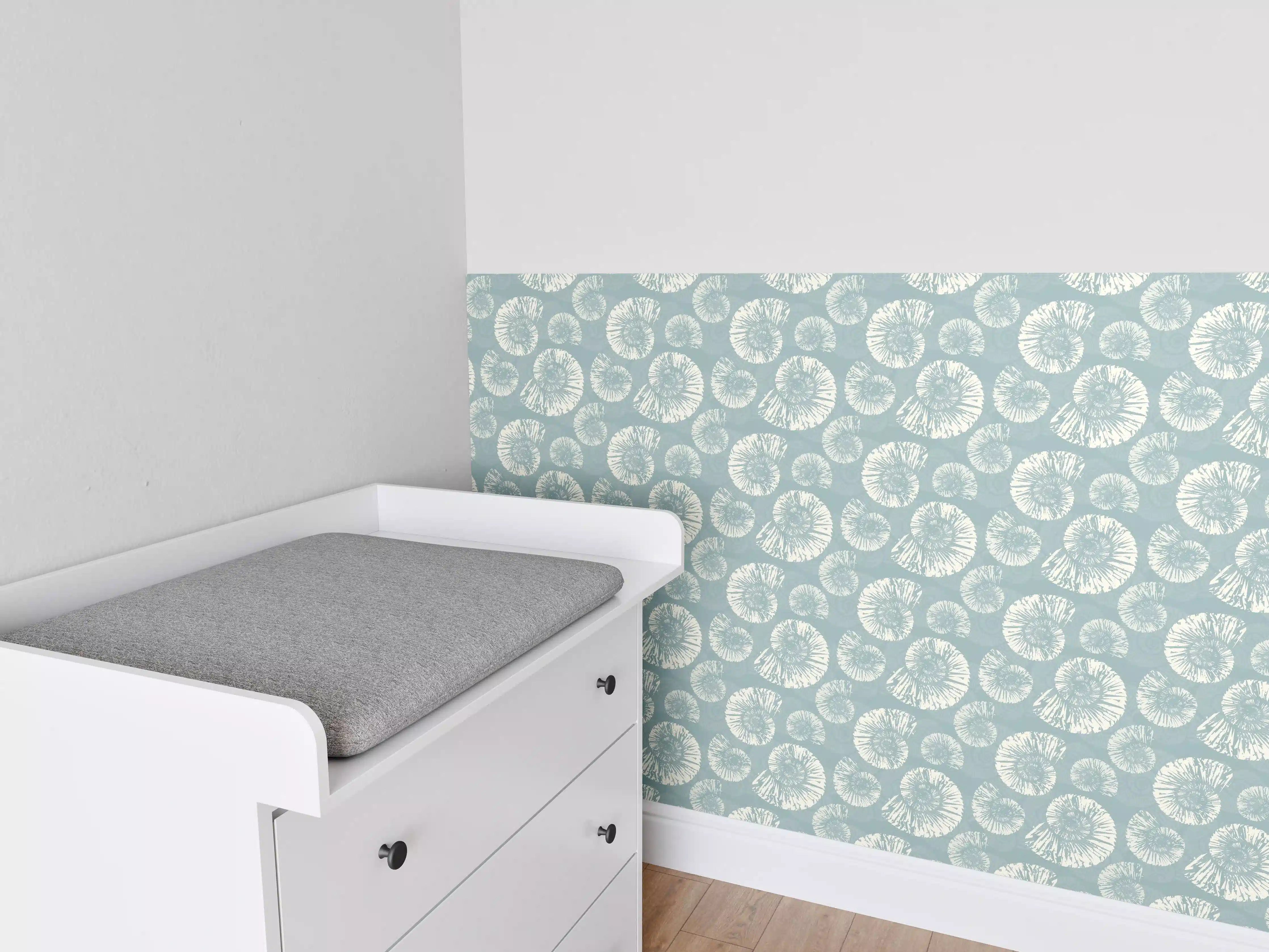 Babyzimmer Wandgestaltung - Türkis-Weißes Muschelmuster
