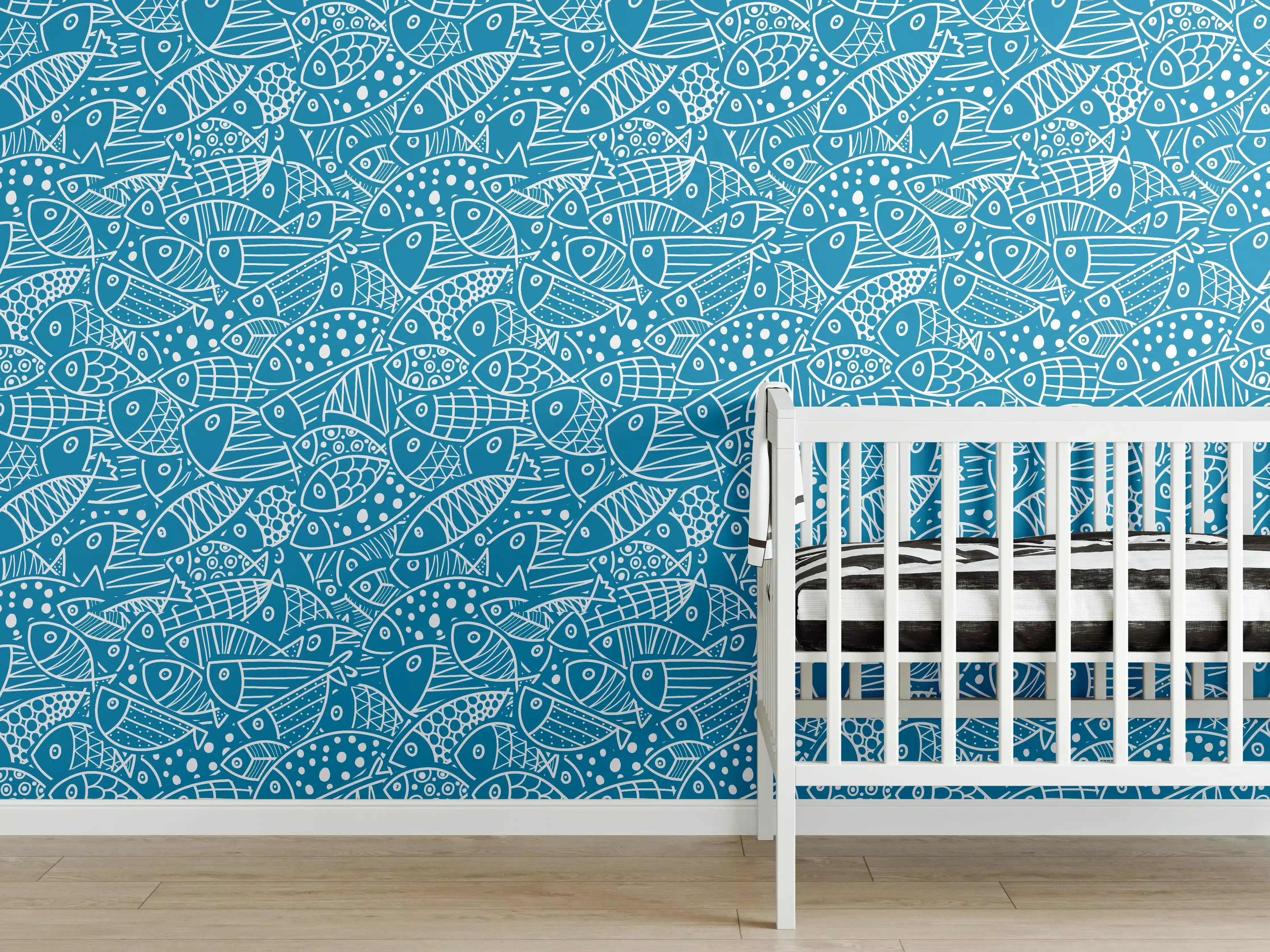 Babyzimmer Wandgestaltung - Türkis‑Weißes Fischmuster