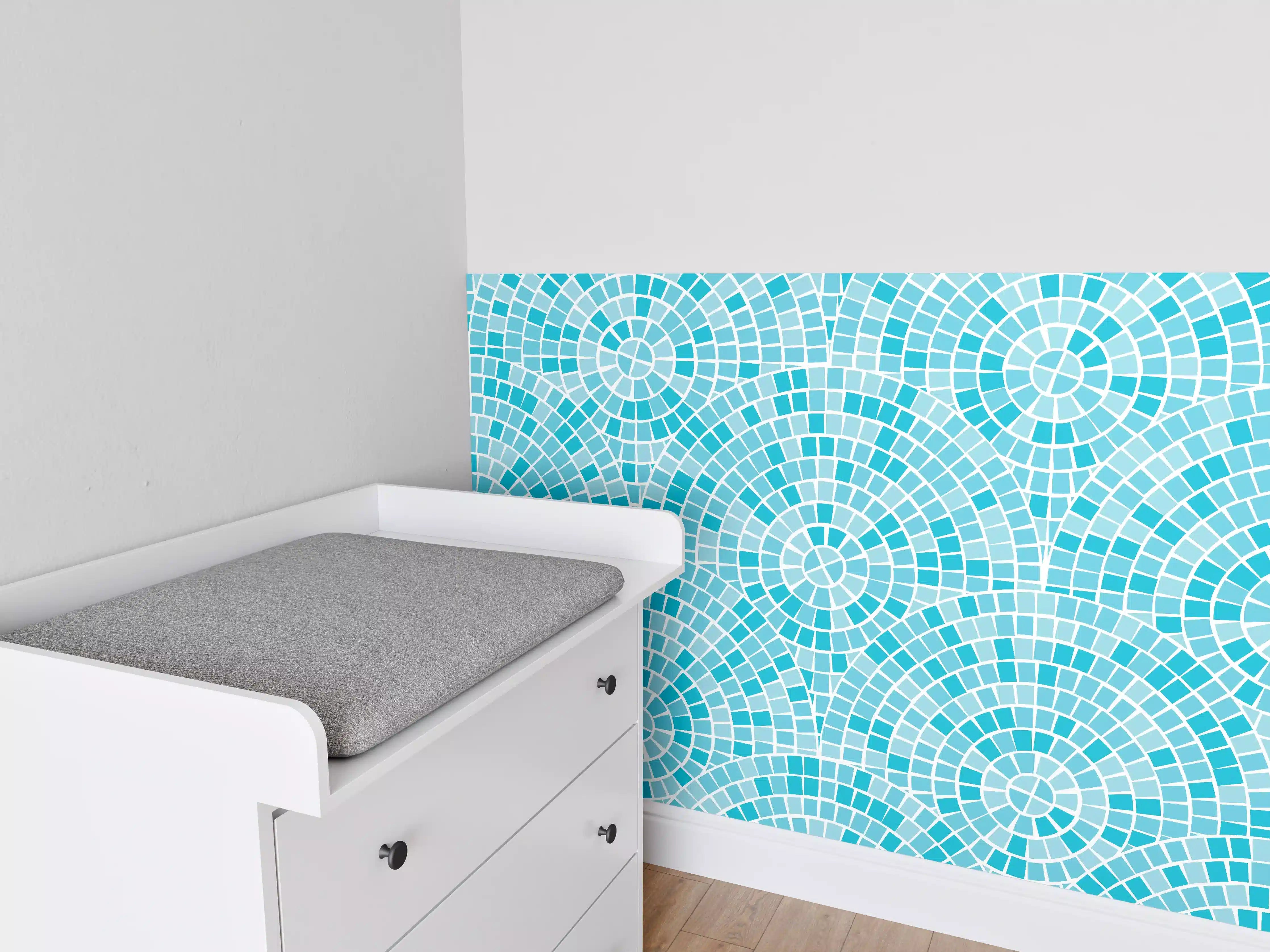 Babyzimmer Wandgestaltung - Türkisblaue Mosaikfliesen-Struktur
