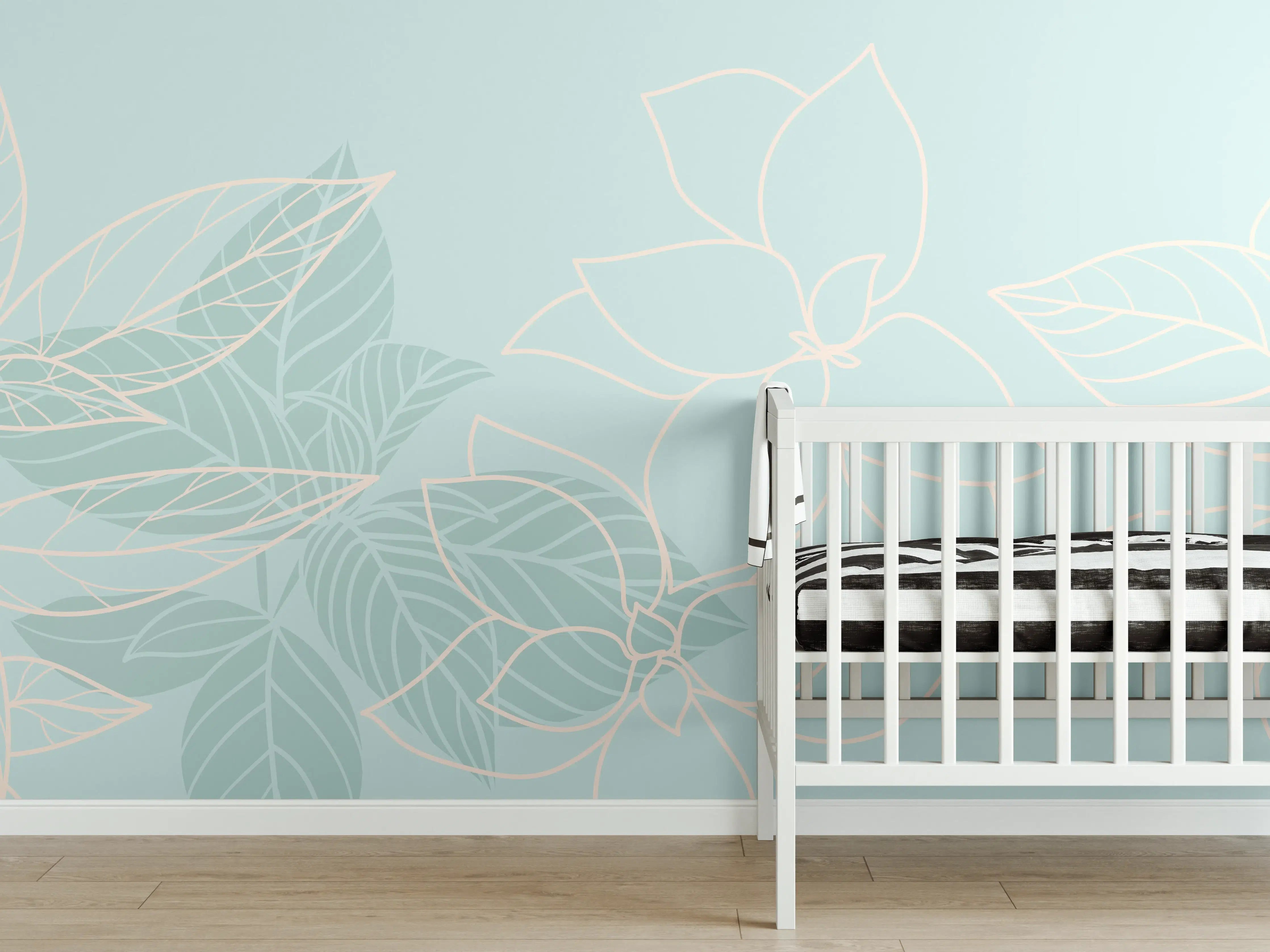 Babyzimmer Wandgestaltung - Türkise Pflanzen