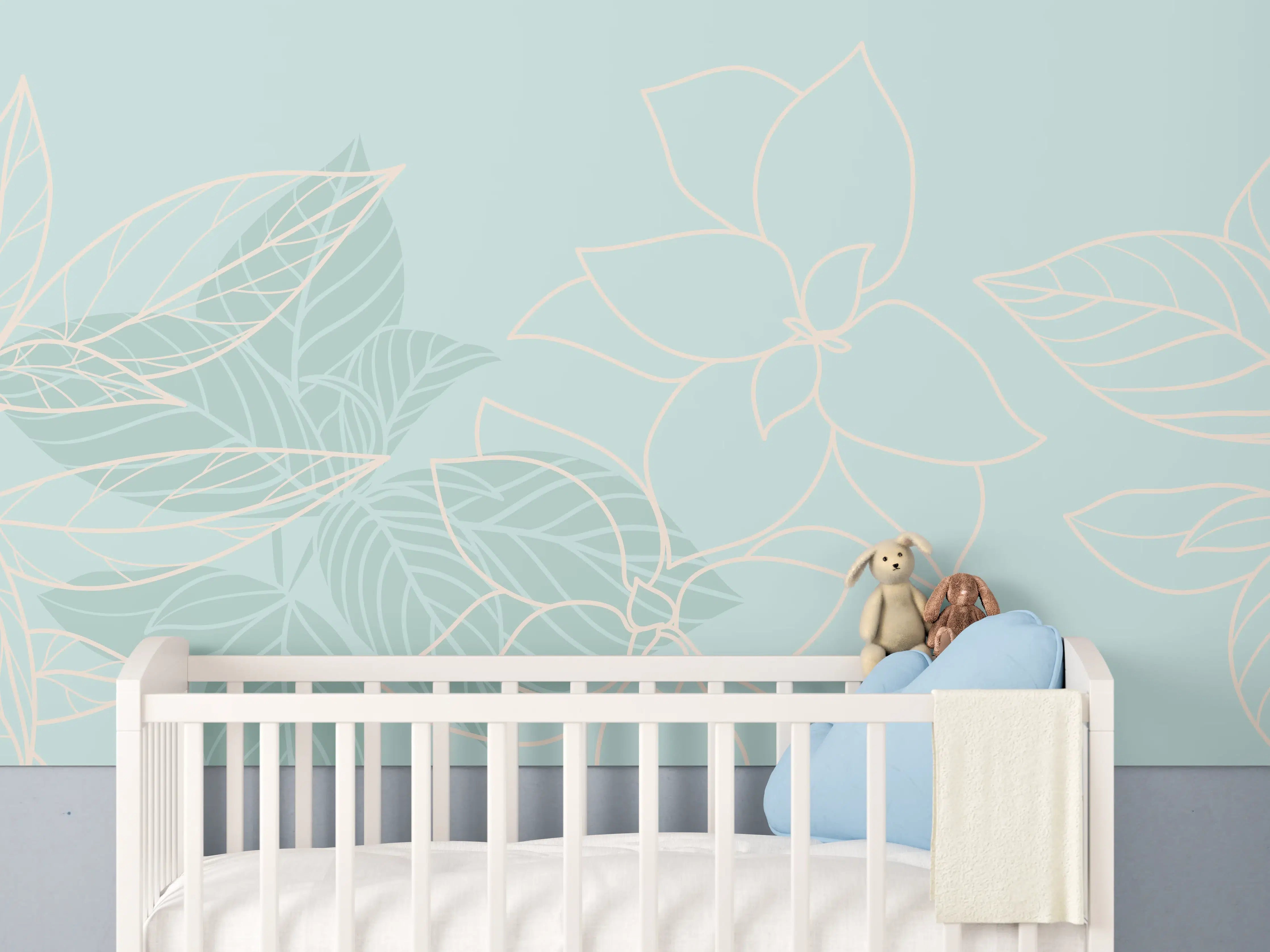 Babyzimmer Wandgestaltung - Türkise Pflanzen