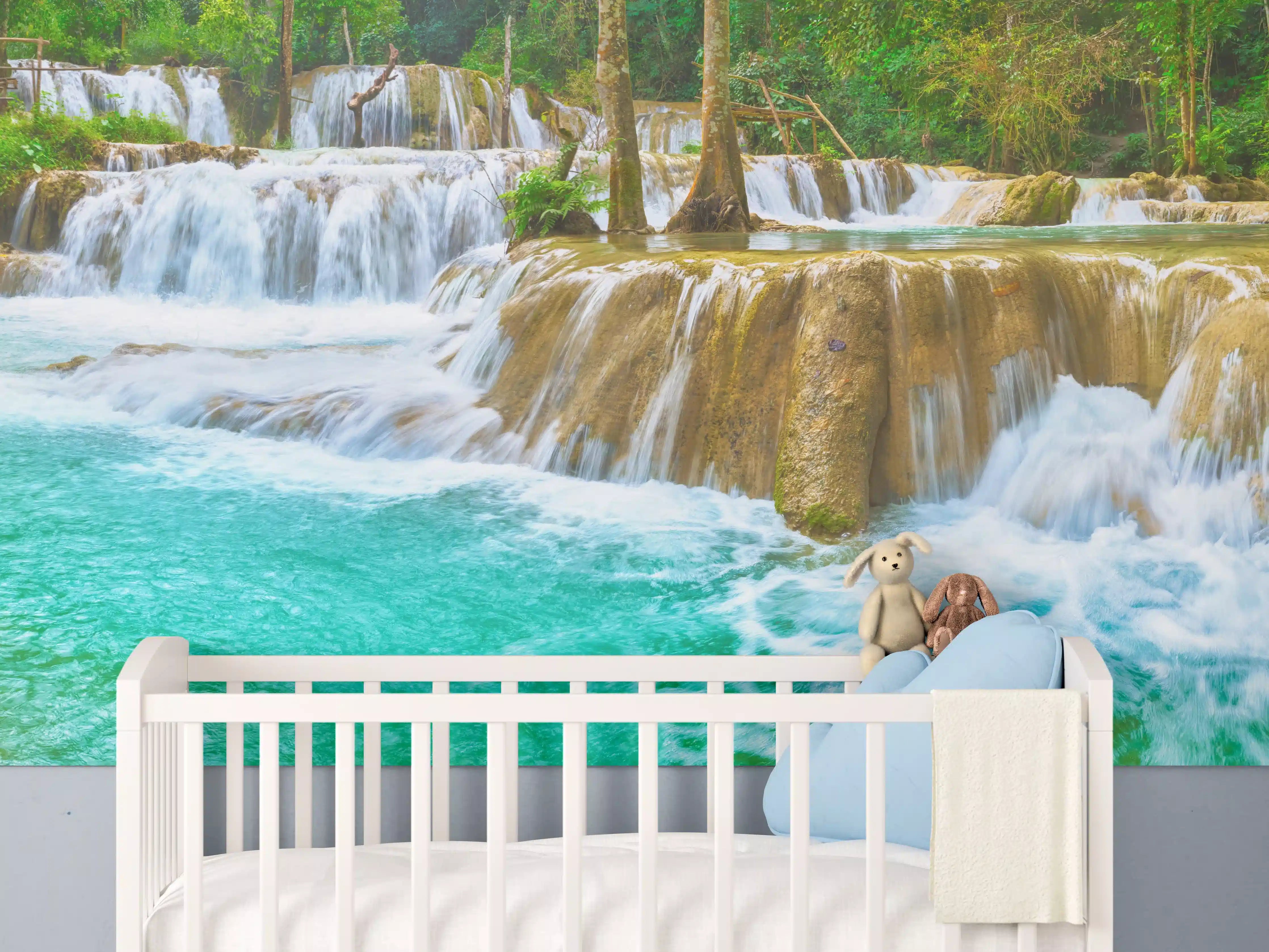 Babyzimmer Wandgestaltung - Türkisgrüner Stufen-Wasserfall