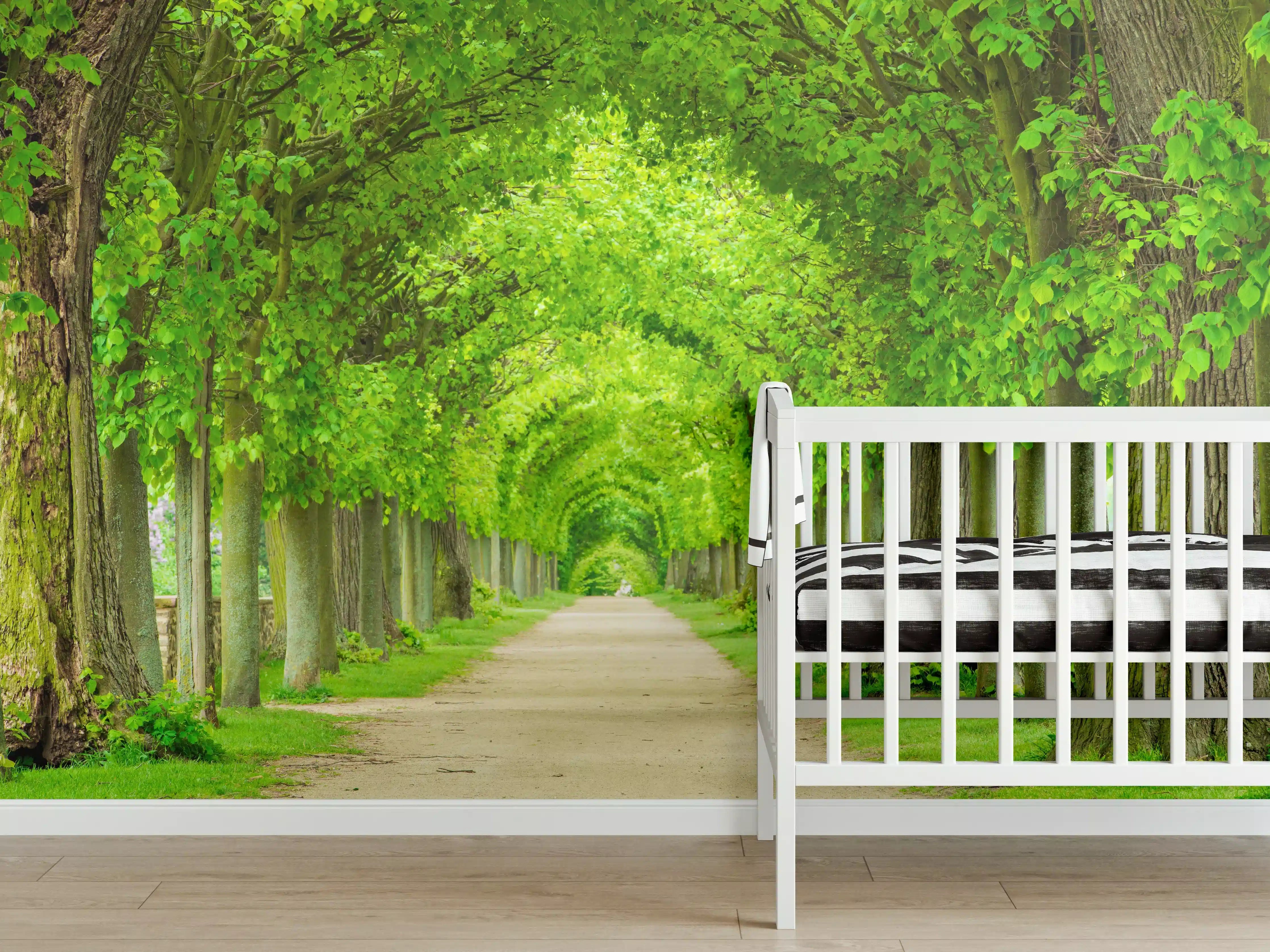 Babyzimmer Wandgestaltung - Tunnelartige Lindenallee im Frühling