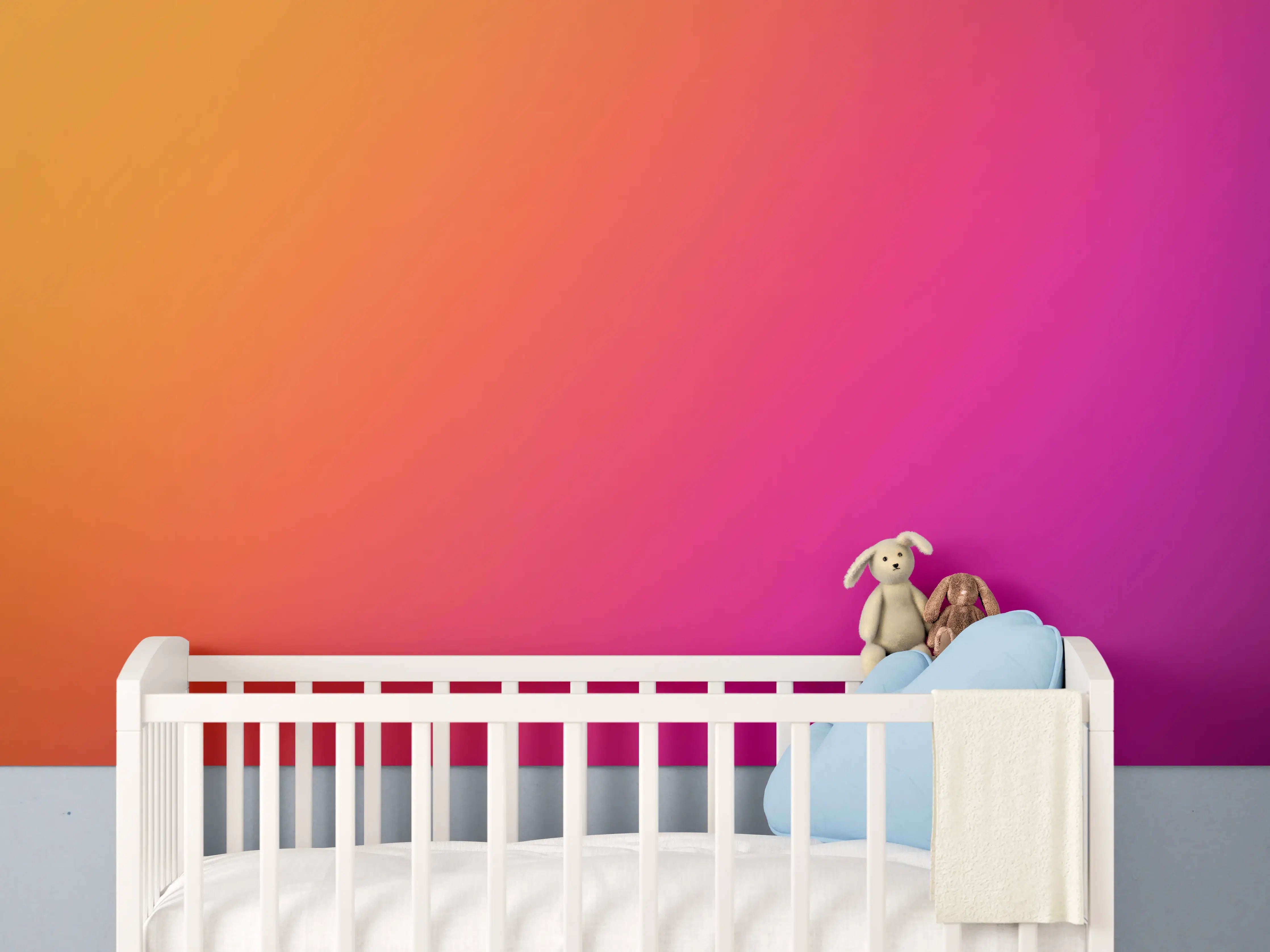 Babyzimmer Wandgestaltung - Übergang von orange zu lila