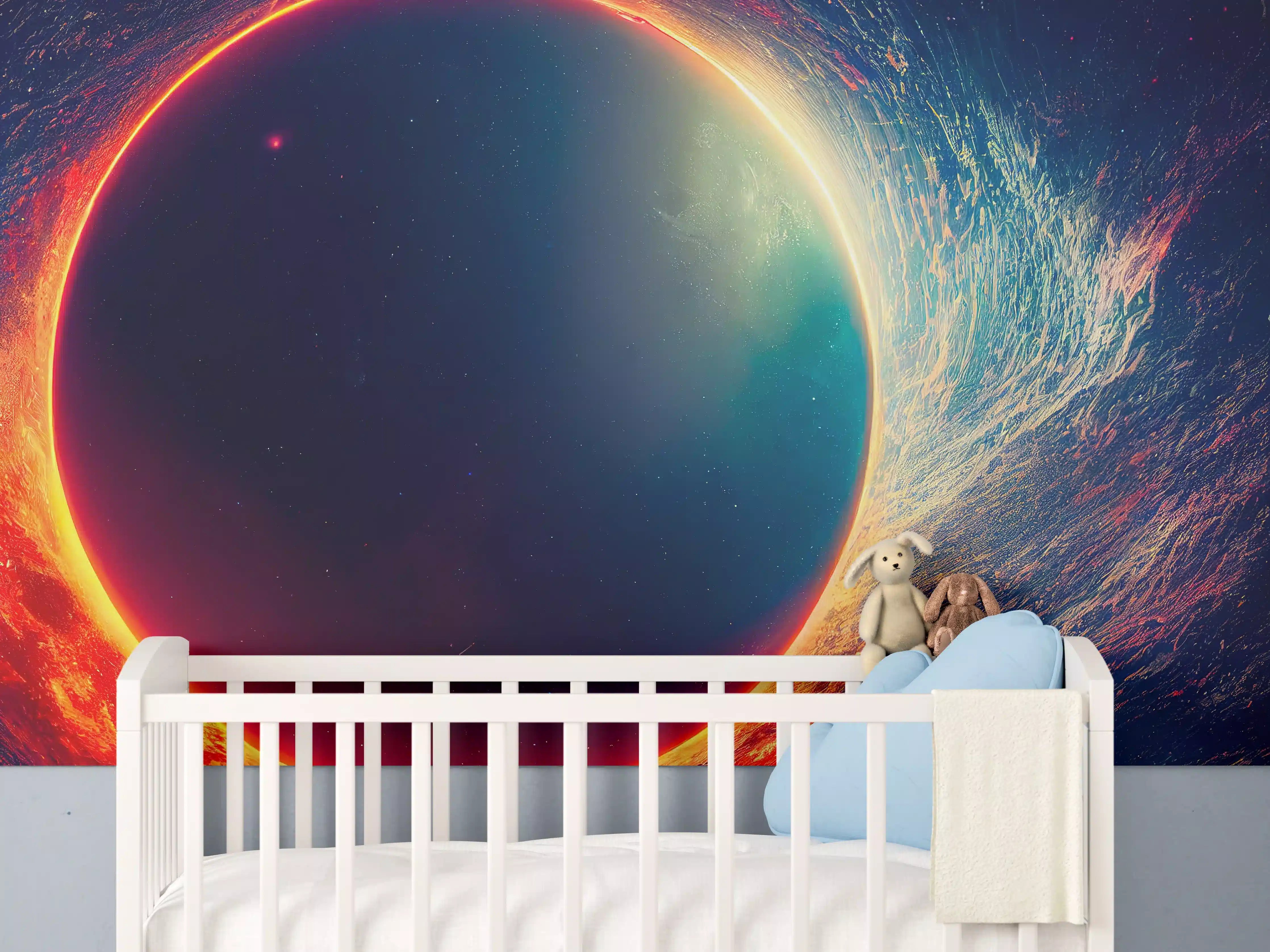 Babyzimmer Wandgestaltung - Universumsszene mit Planeten