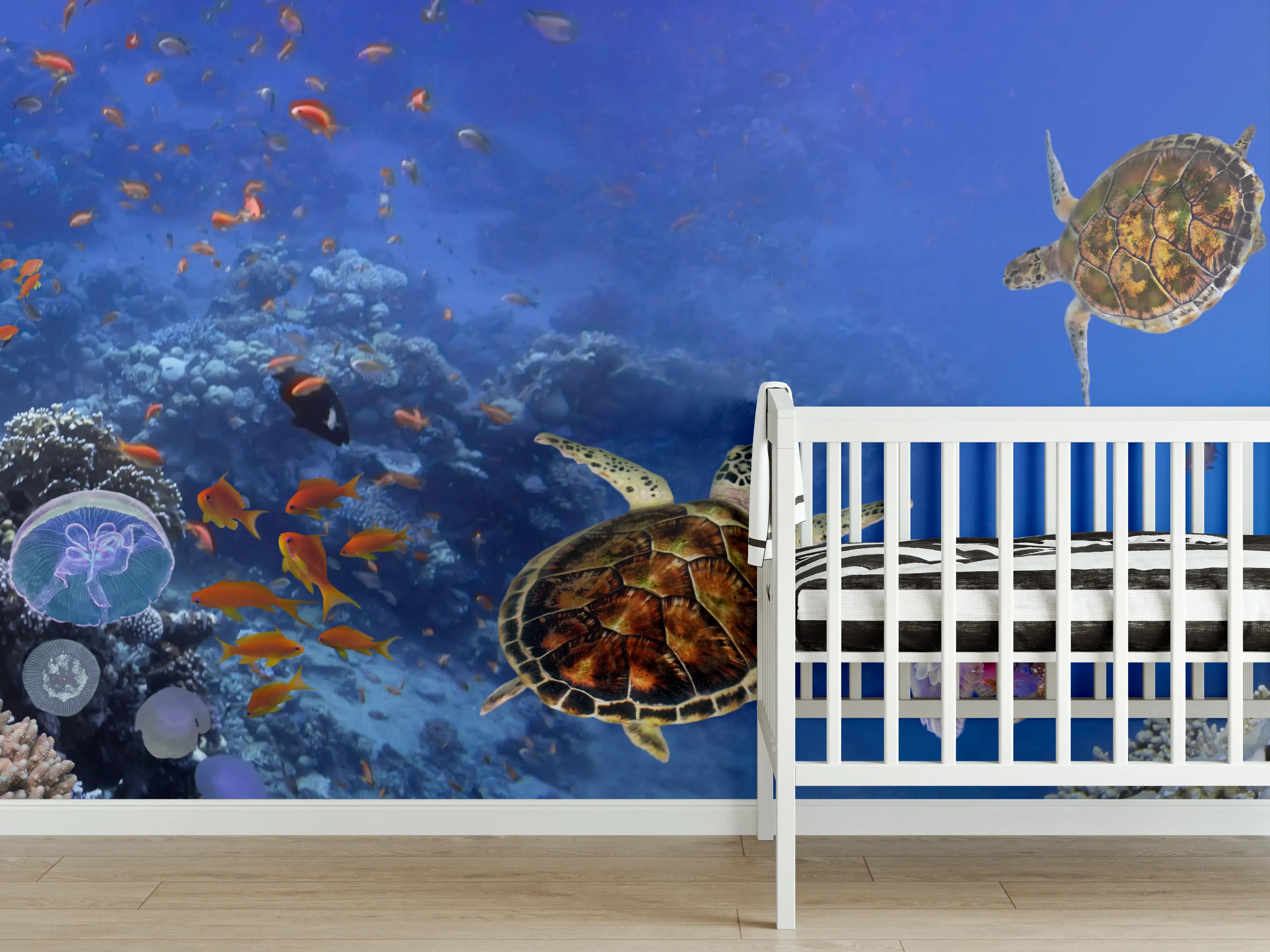 Babyzimmer Wandgestaltung - Unterwasser-Panorama mit Schildkröte
