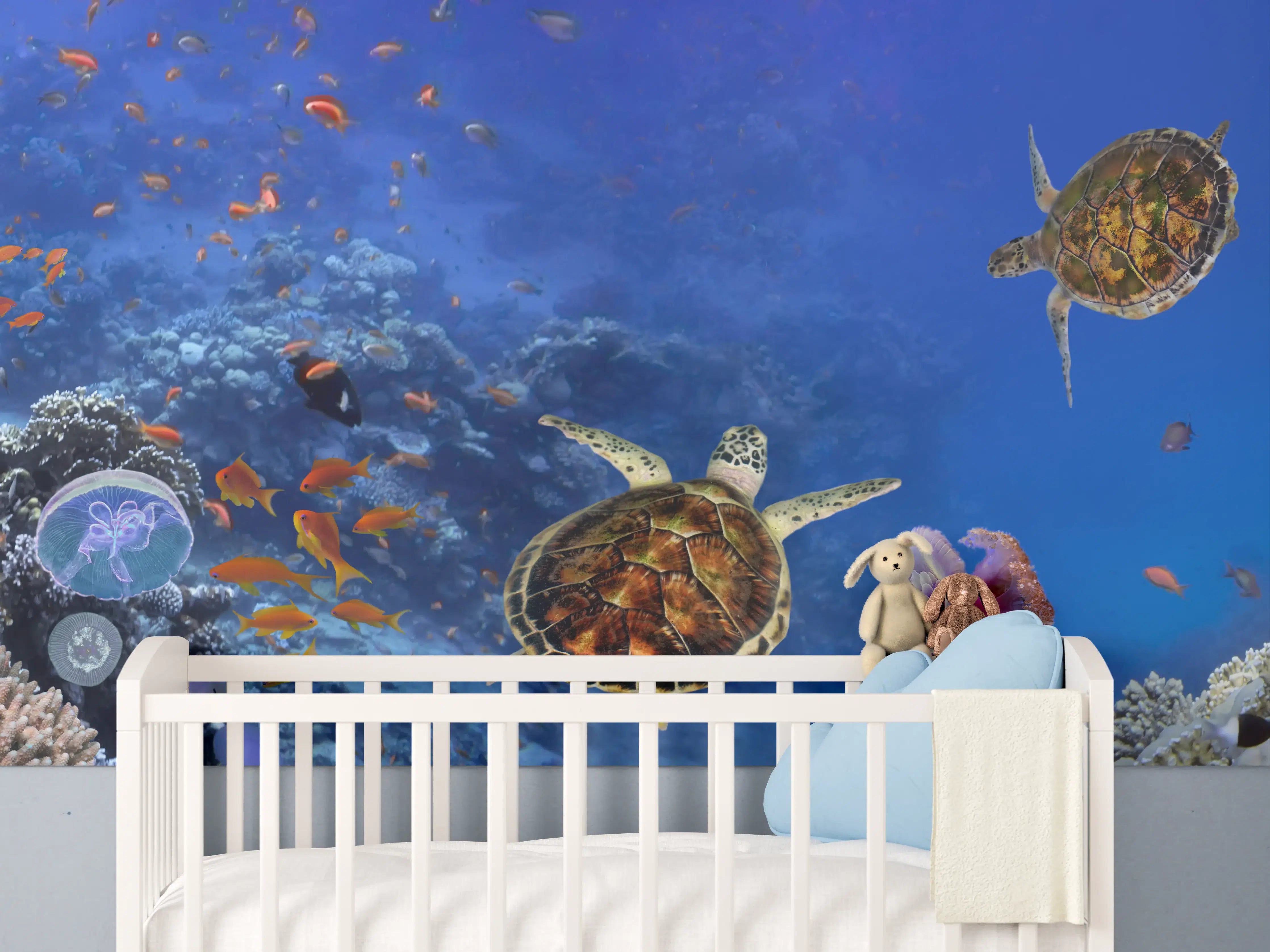 Babyzimmer Wandgestaltung - Unterwasser-Panorama mit Schildkröte