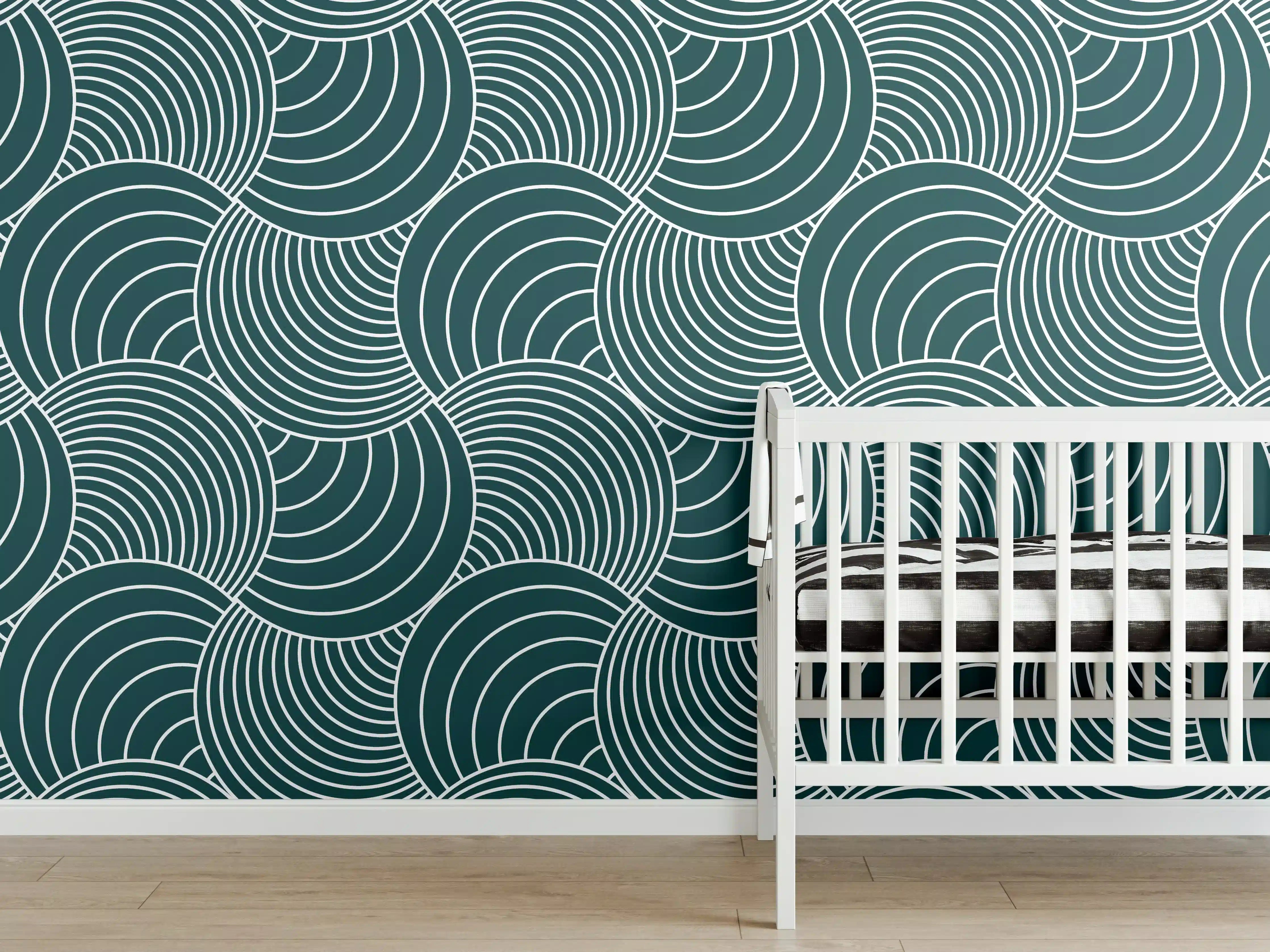 Babyzimmer Wandgestaltung - Verflochtene Wellen in Petrolgrün