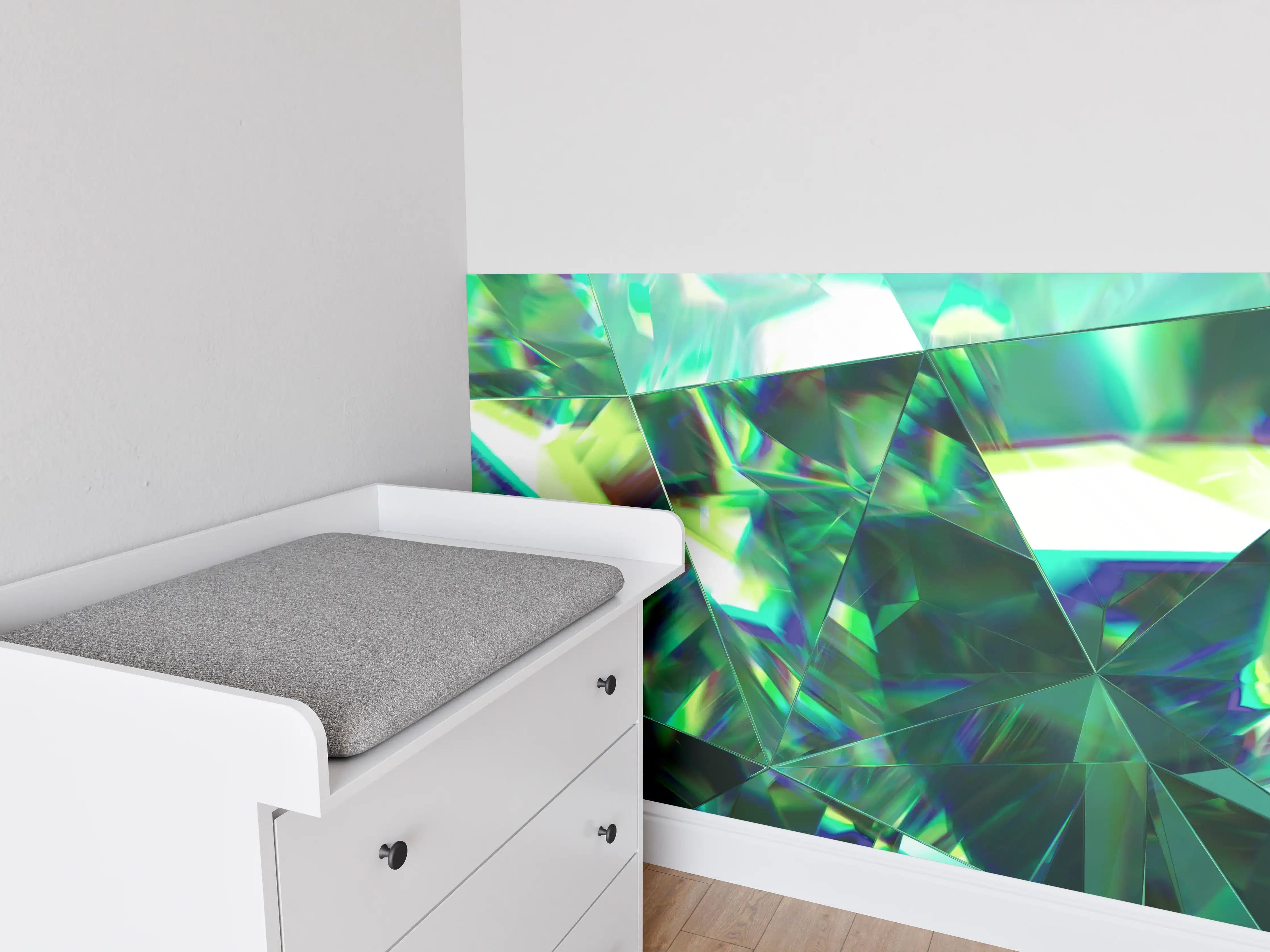 Babyzimmer Wandgestaltung - Verschiedene grün-blaue Kristallstrukturen