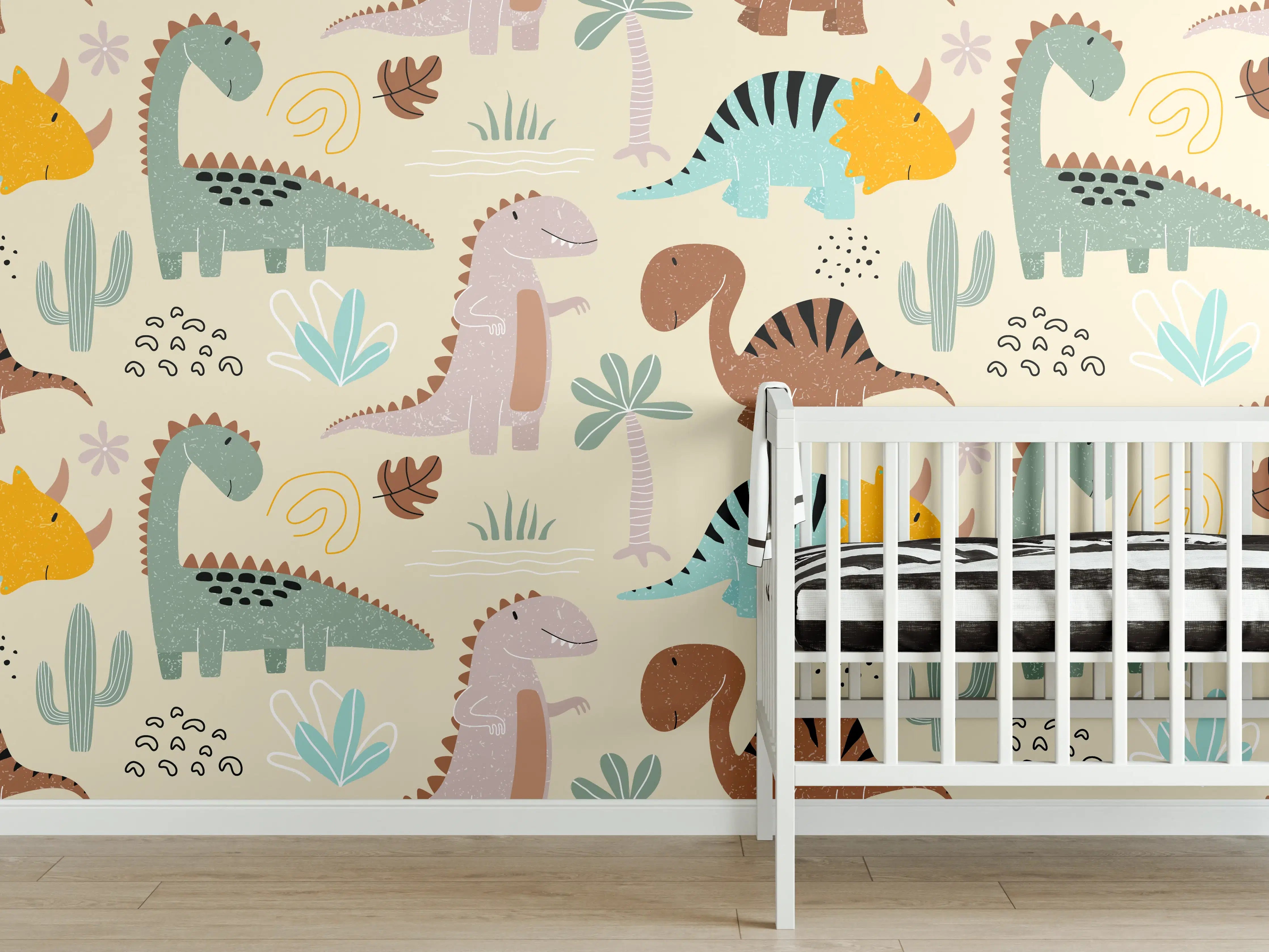 Babyzimmer Wandgestaltung - Verspielte Dschungeltiere in Pastellfarben