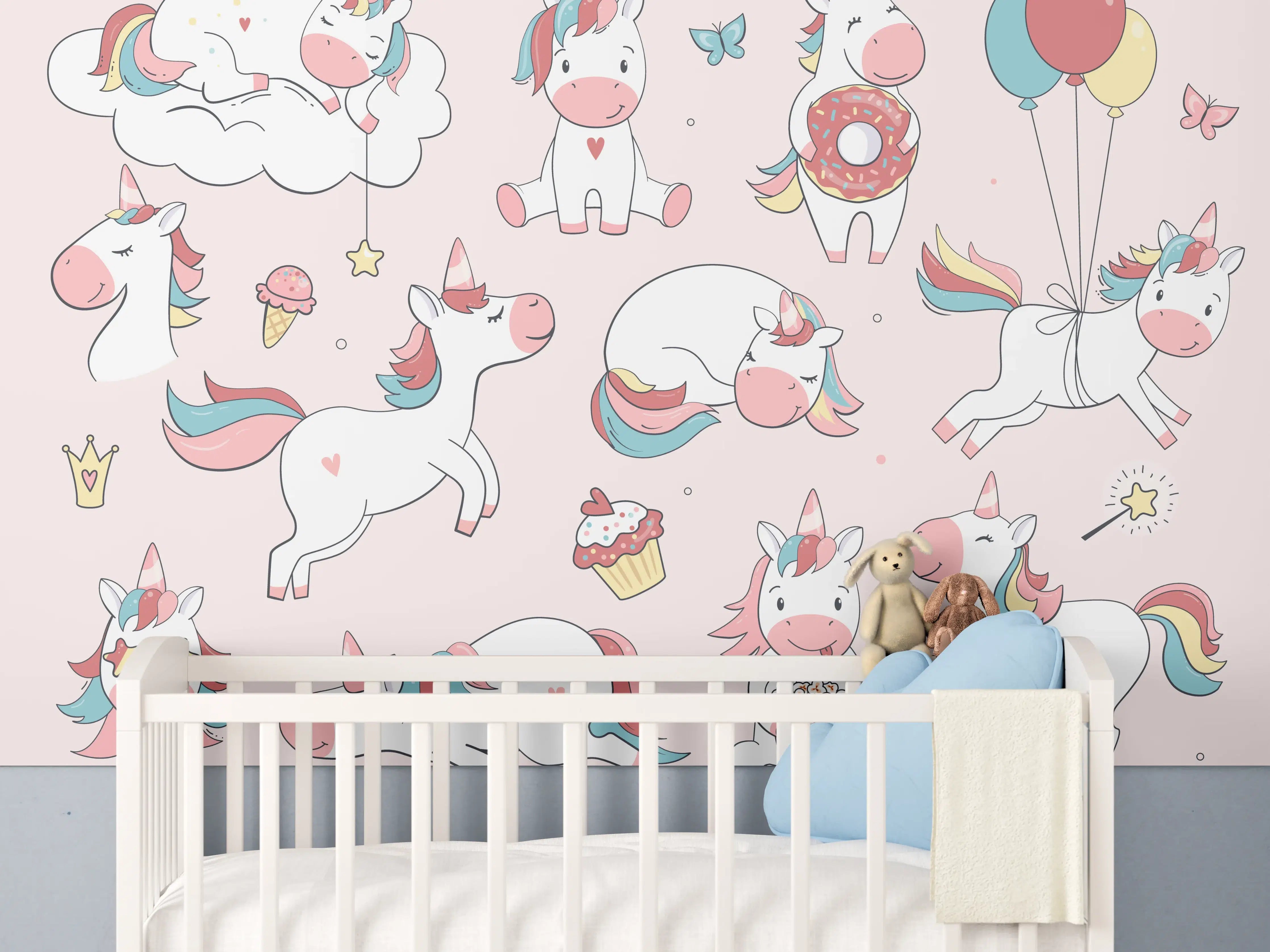 Babyzimmer Wandgestaltung - Verspielte Einhorn-Welt in Pastellfarben