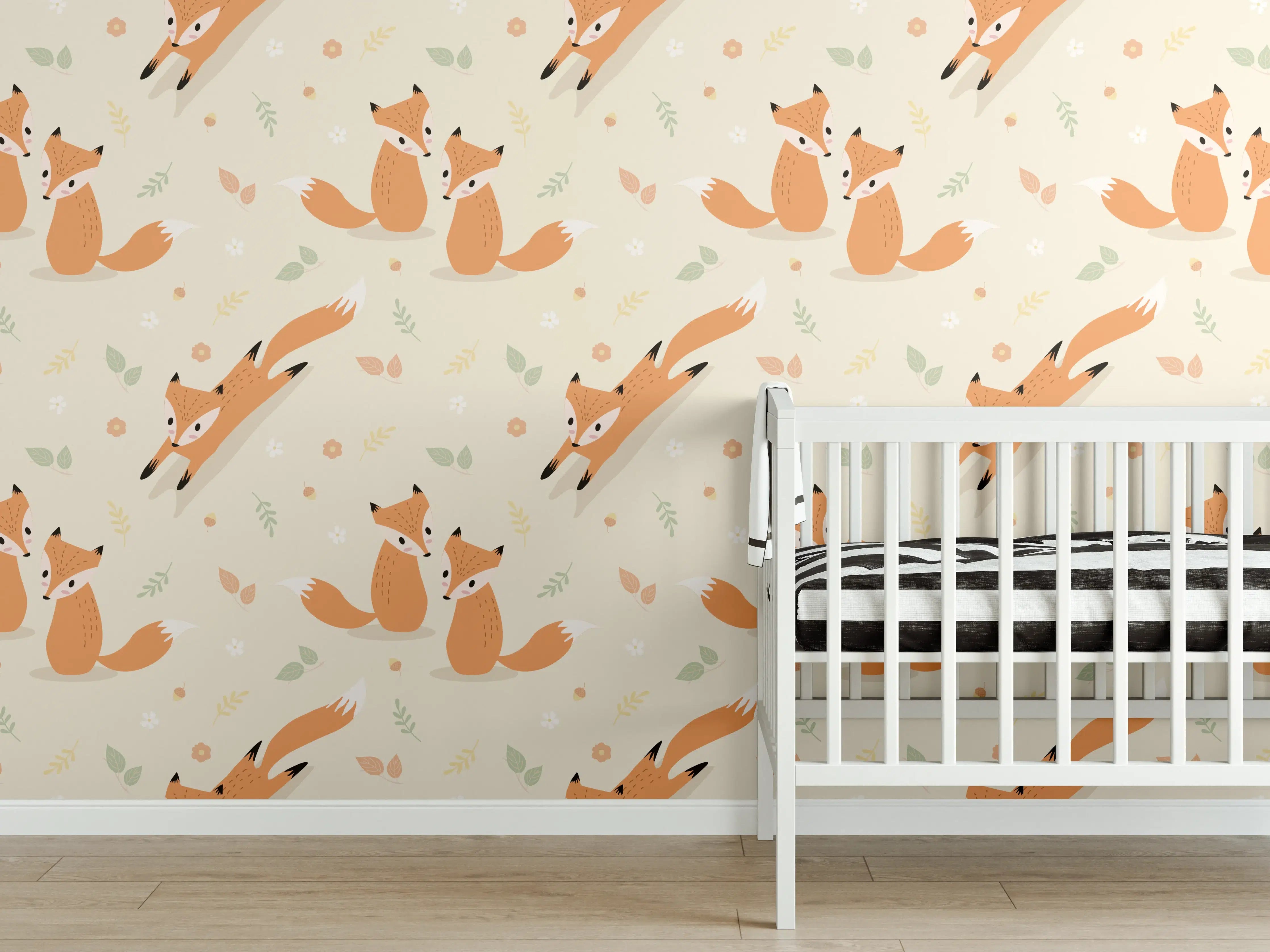 Babyzimmer Wandgestaltung - Verspielte Füchzchen im Wald