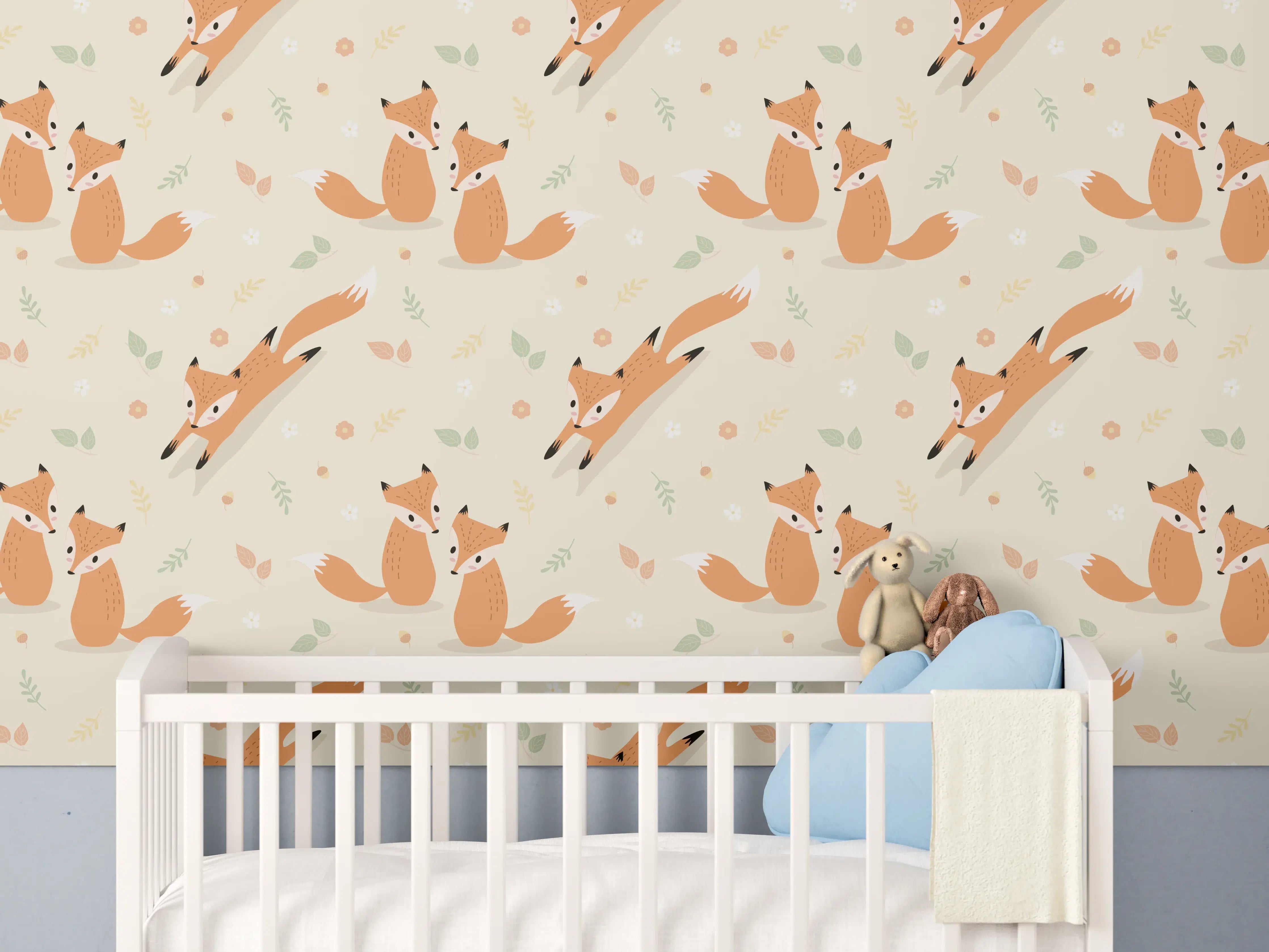 Babyzimmer Wandgestaltung - Verspielte Füchzchen im Wald
