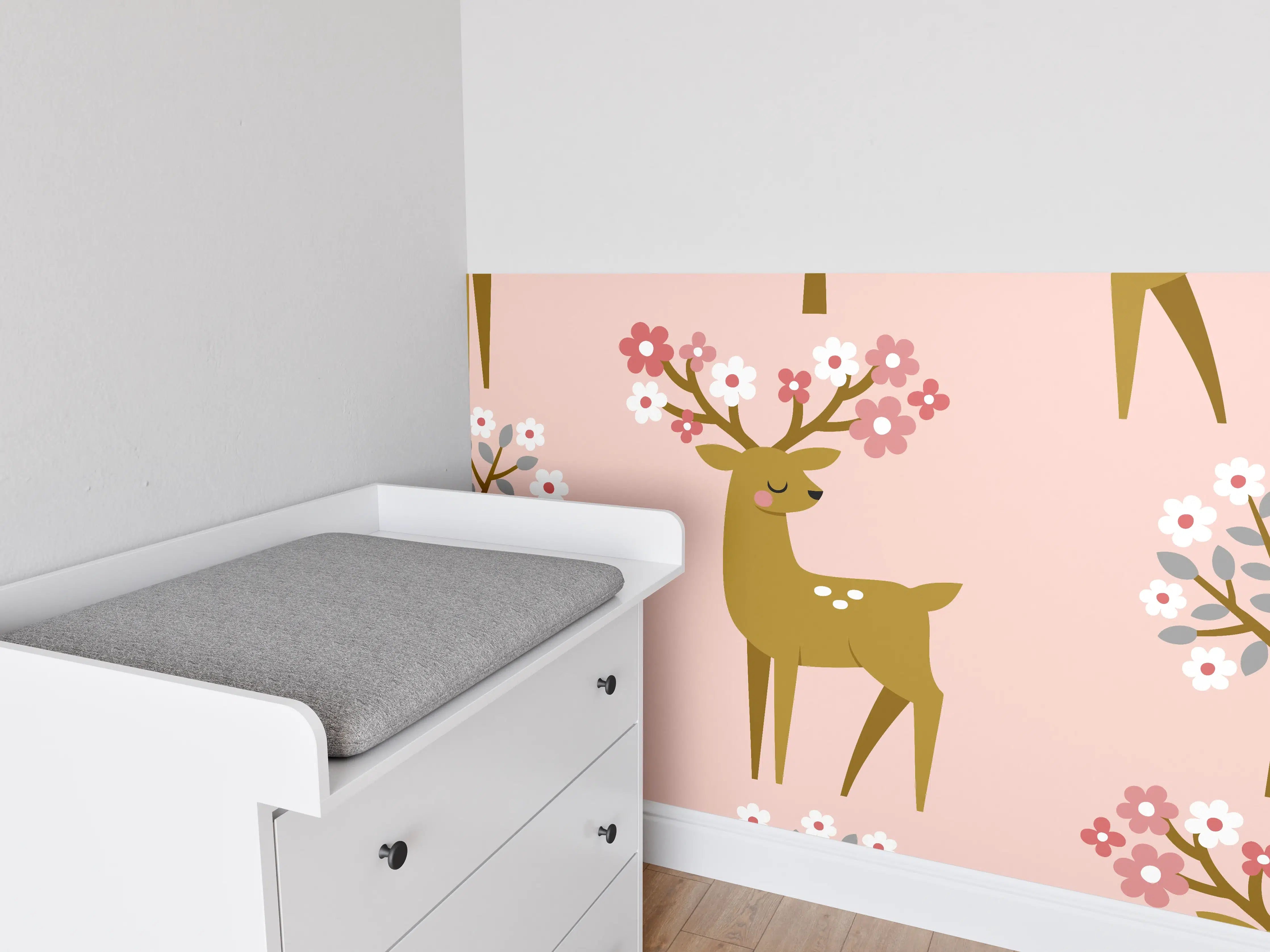 Babyzimmer Wandgestaltung - Verspielter Rehkitz Blumen Print