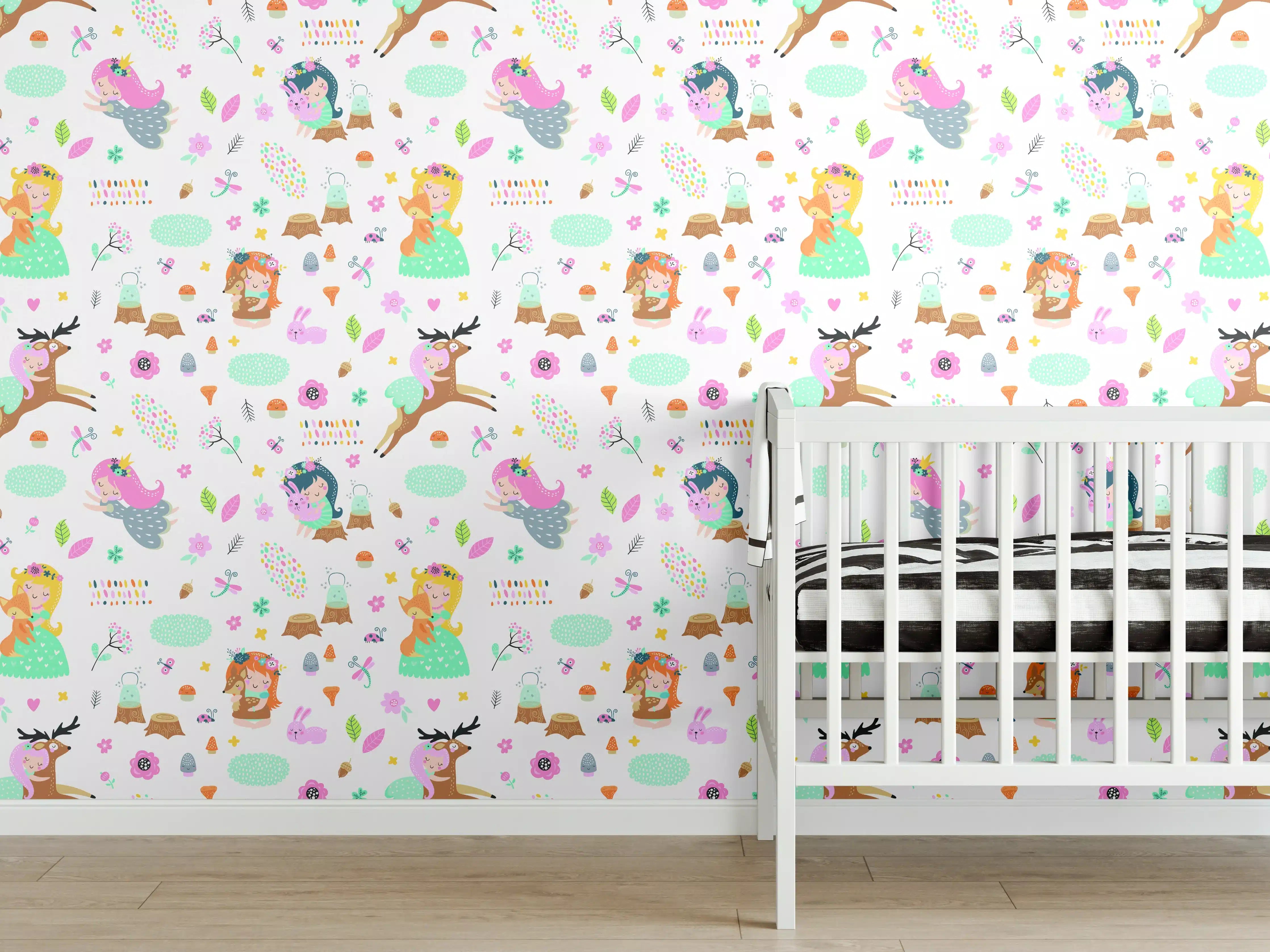 Babyzimmer Wandgestaltung - Verspieltes Kinderwagen-Motiv mit Tierdesign