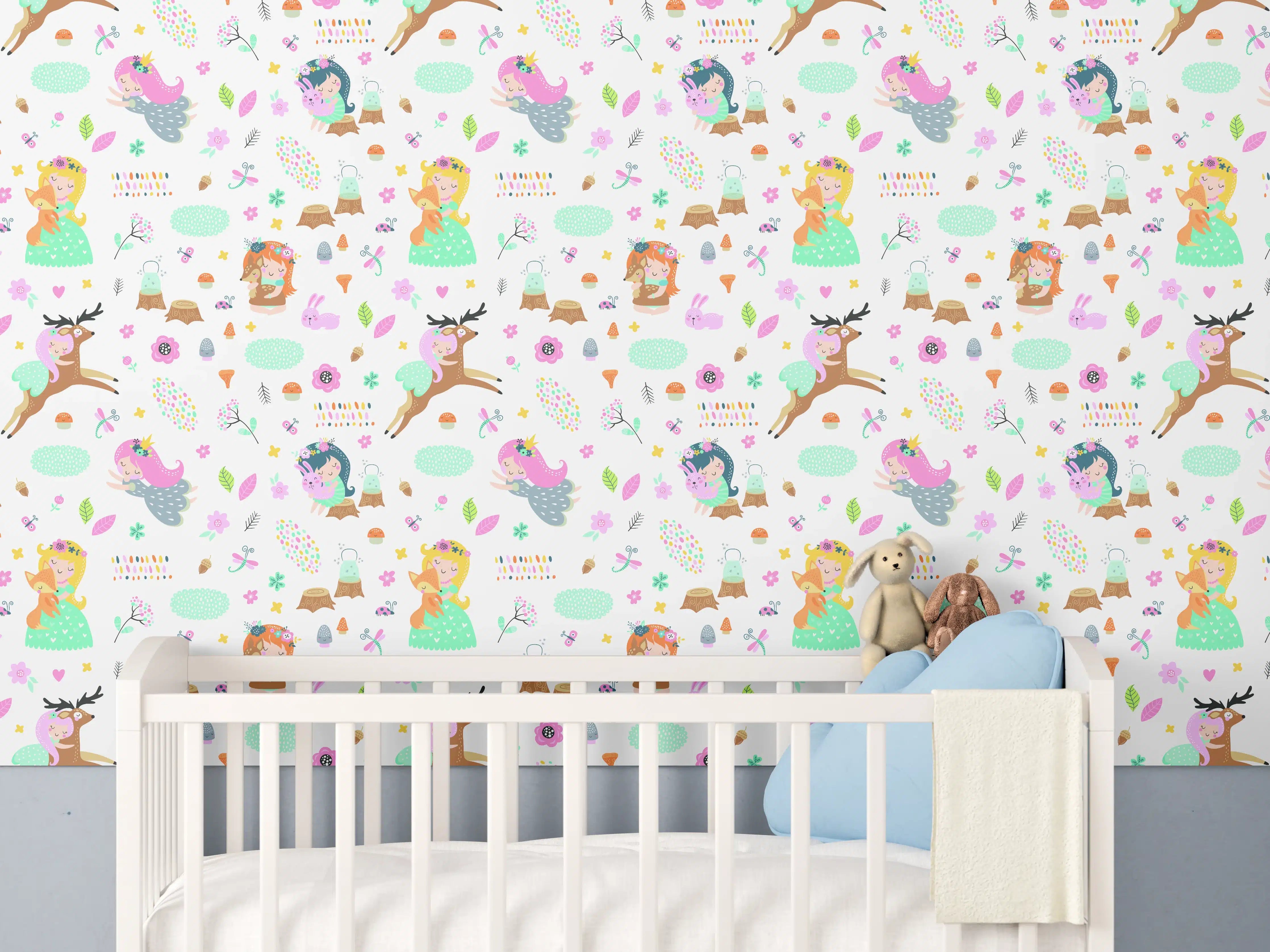 Babyzimmer Wandgestaltung - Verspieltes Kinderwagen-Motiv mit Tierdesign