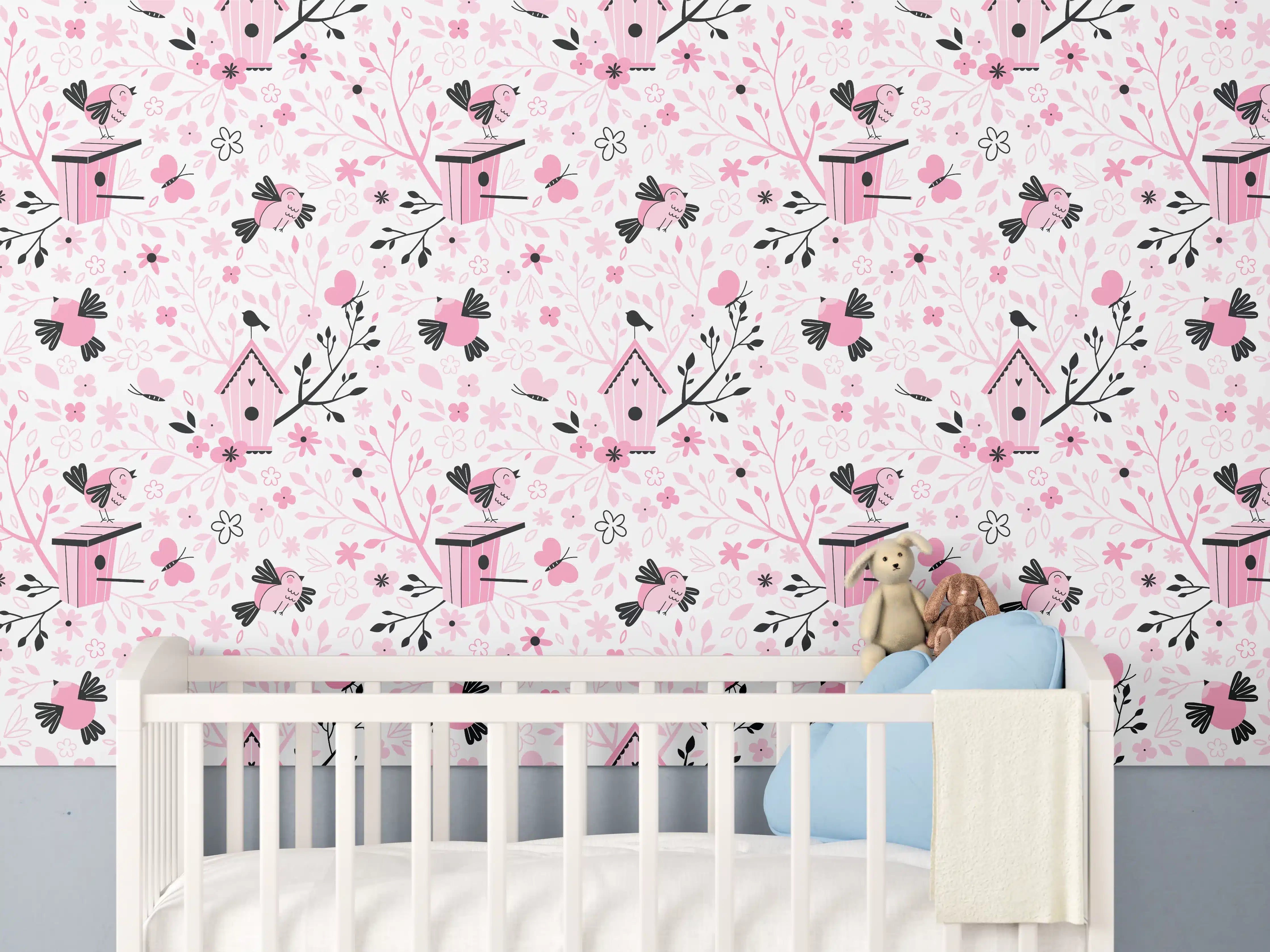 Babyzimmer Wandgestaltung - Verspieltes Vogel- und Blütendesign