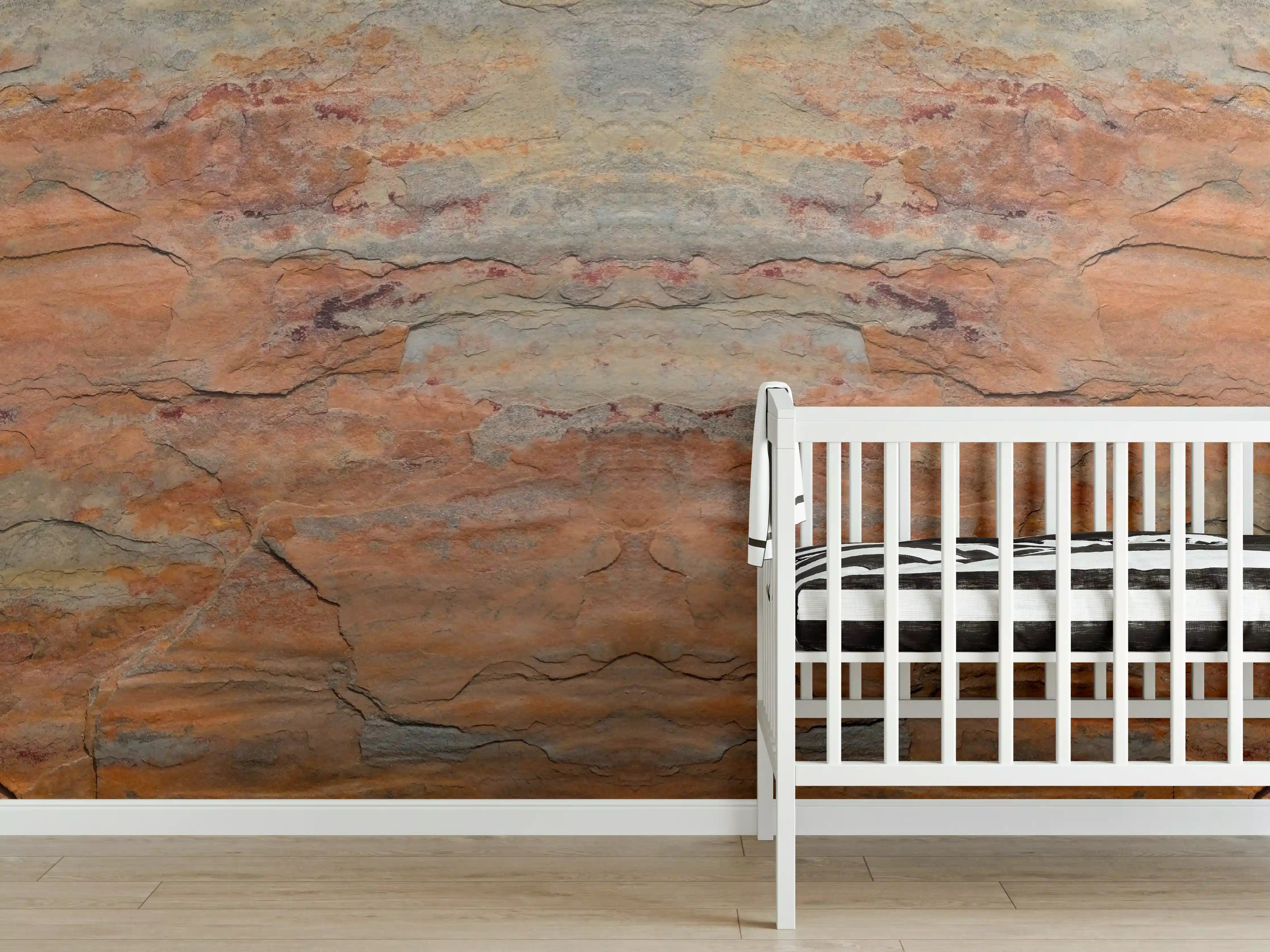 Babyzimmer Wandgestaltung - Verwitterte Steinwand in Panorama-Ansicht