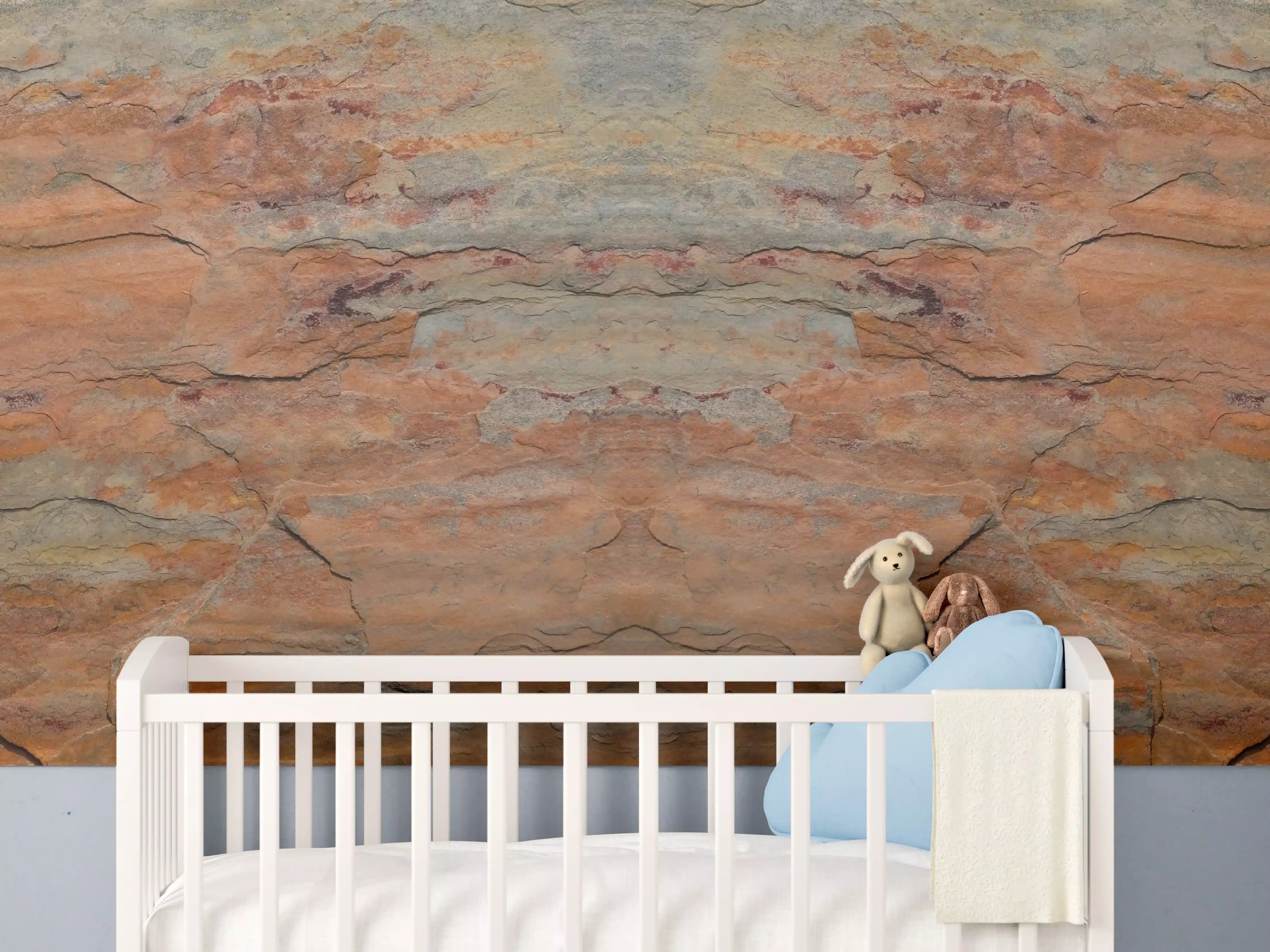 Babyzimmer Wandgestaltung - Verwitterte Steinwand in Panorama-Ansicht
