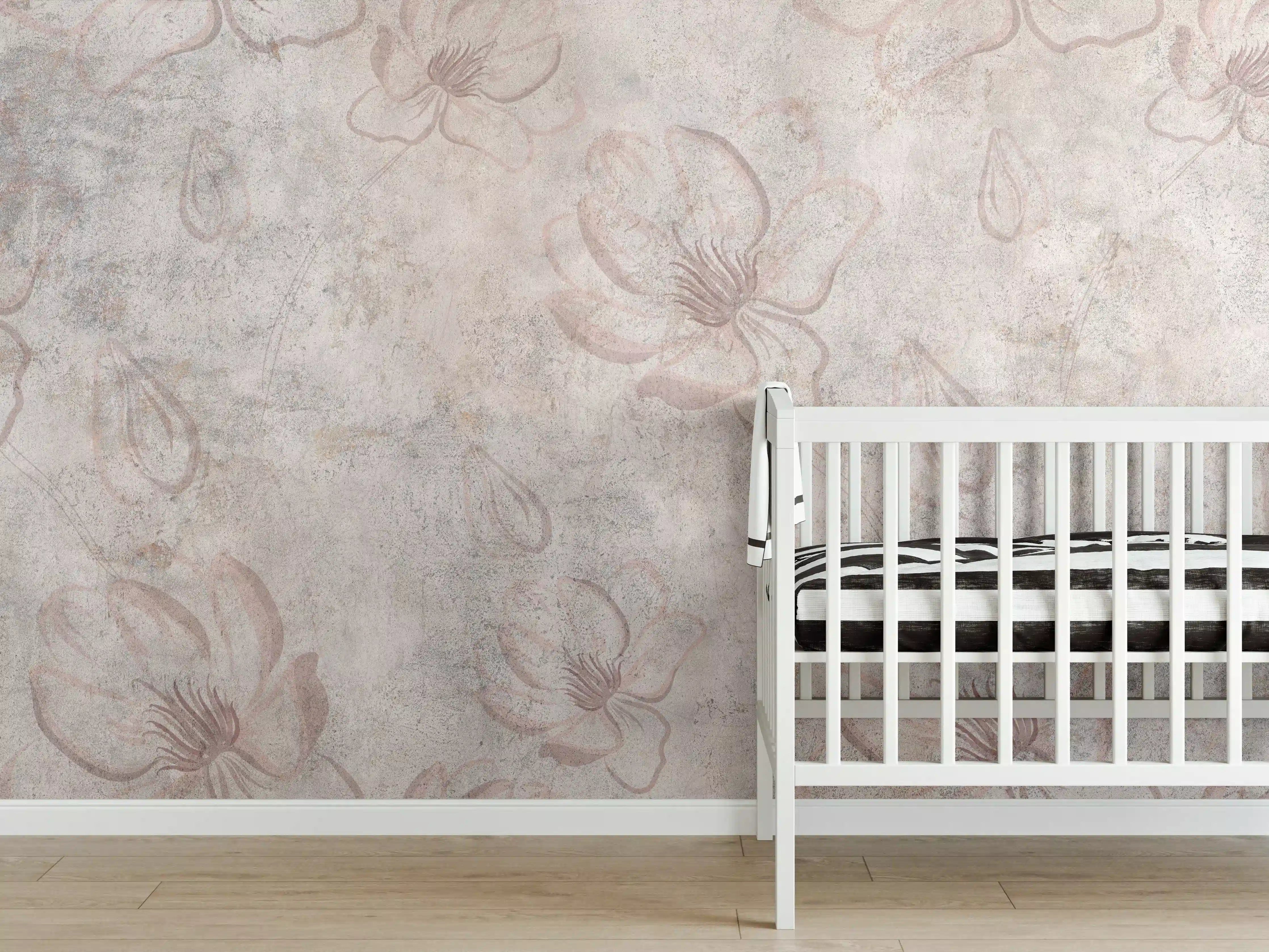 Babyzimmer Wandgestaltung - Verwitterte blumenförmige Tapete