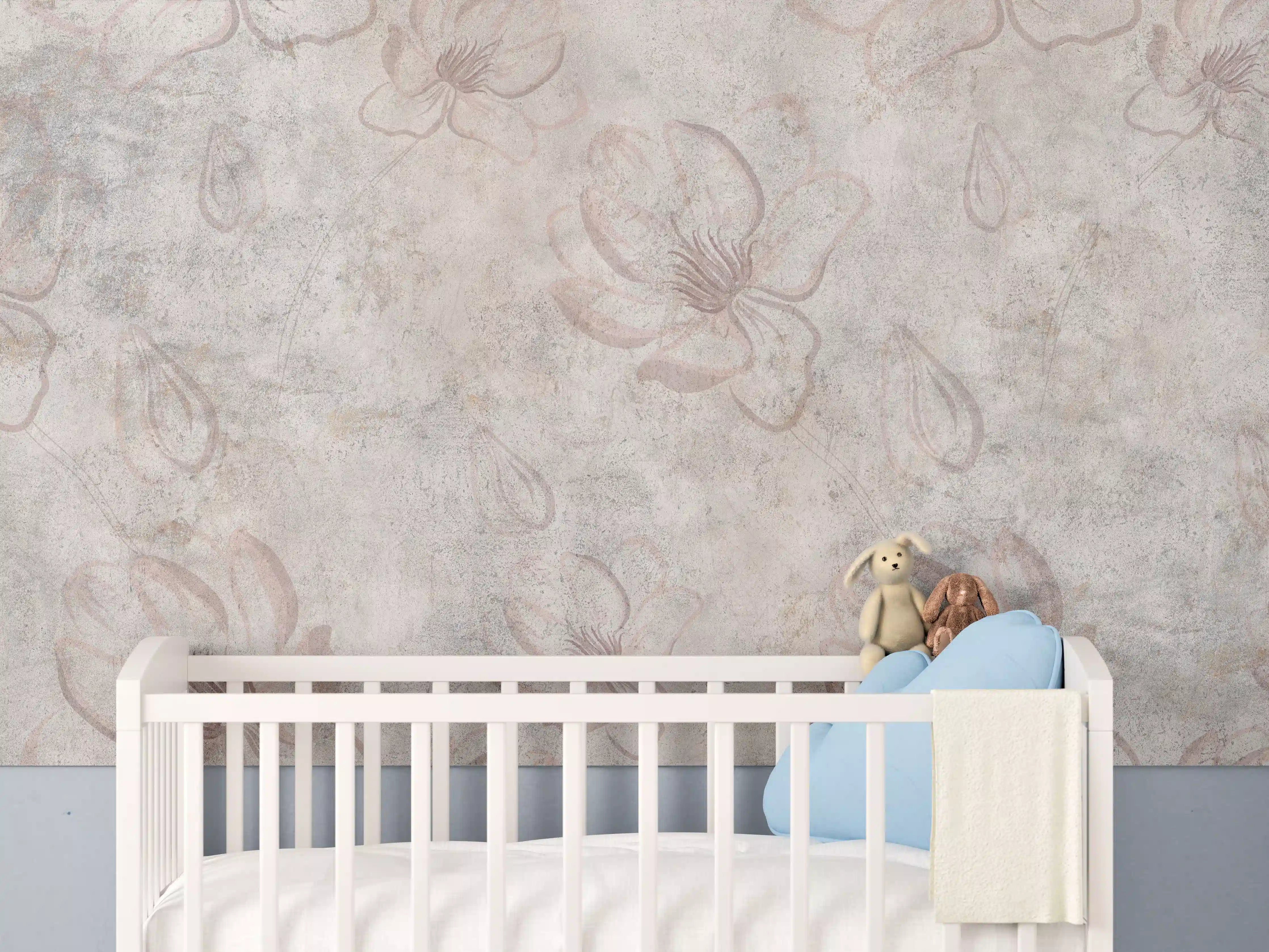 Babyzimmer Wandgestaltung - Verwitterte blumenförmige Tapete