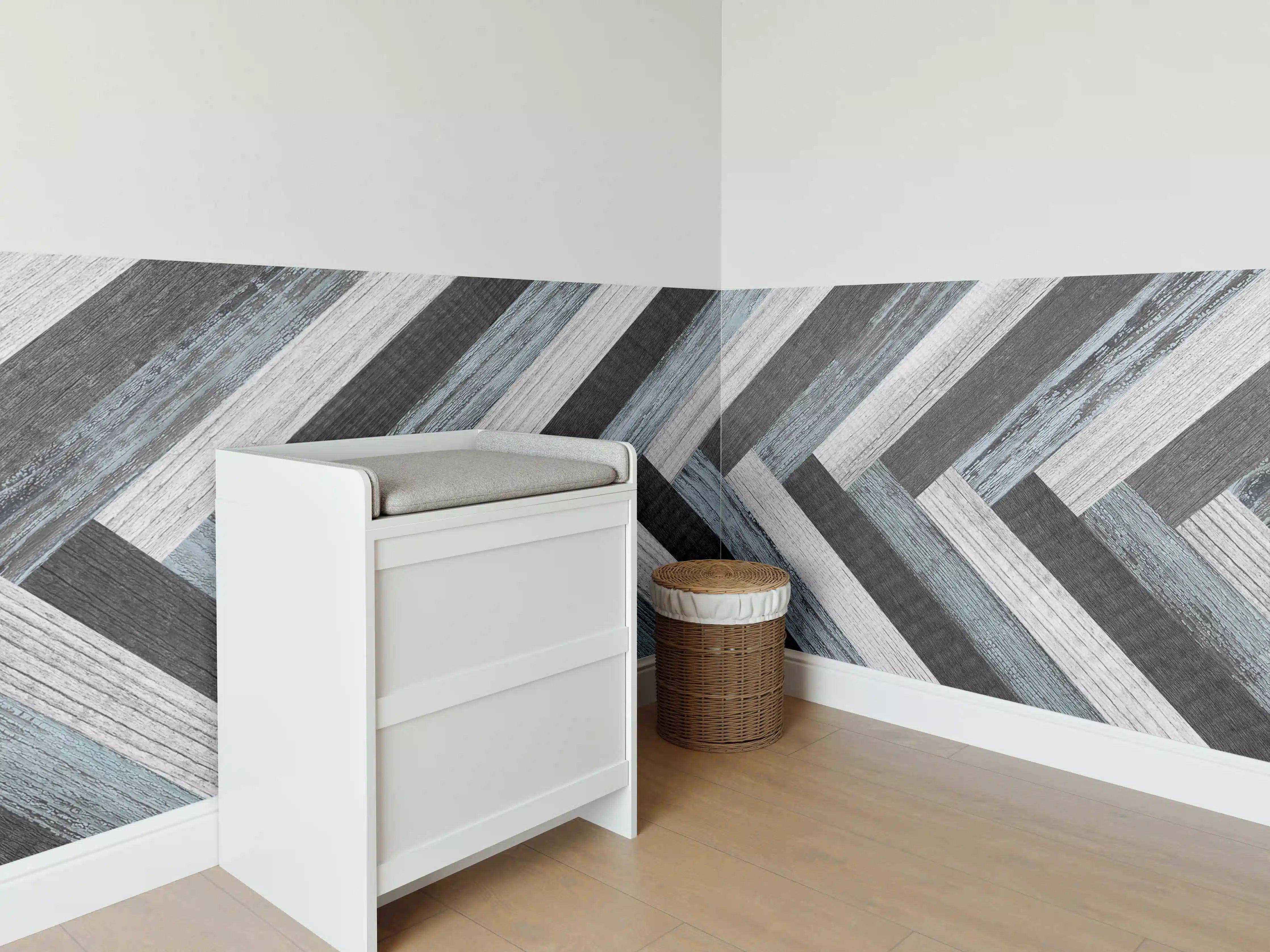 Babyzimmer Wandgestaltung - Verwitterte gemischte Holzdielen