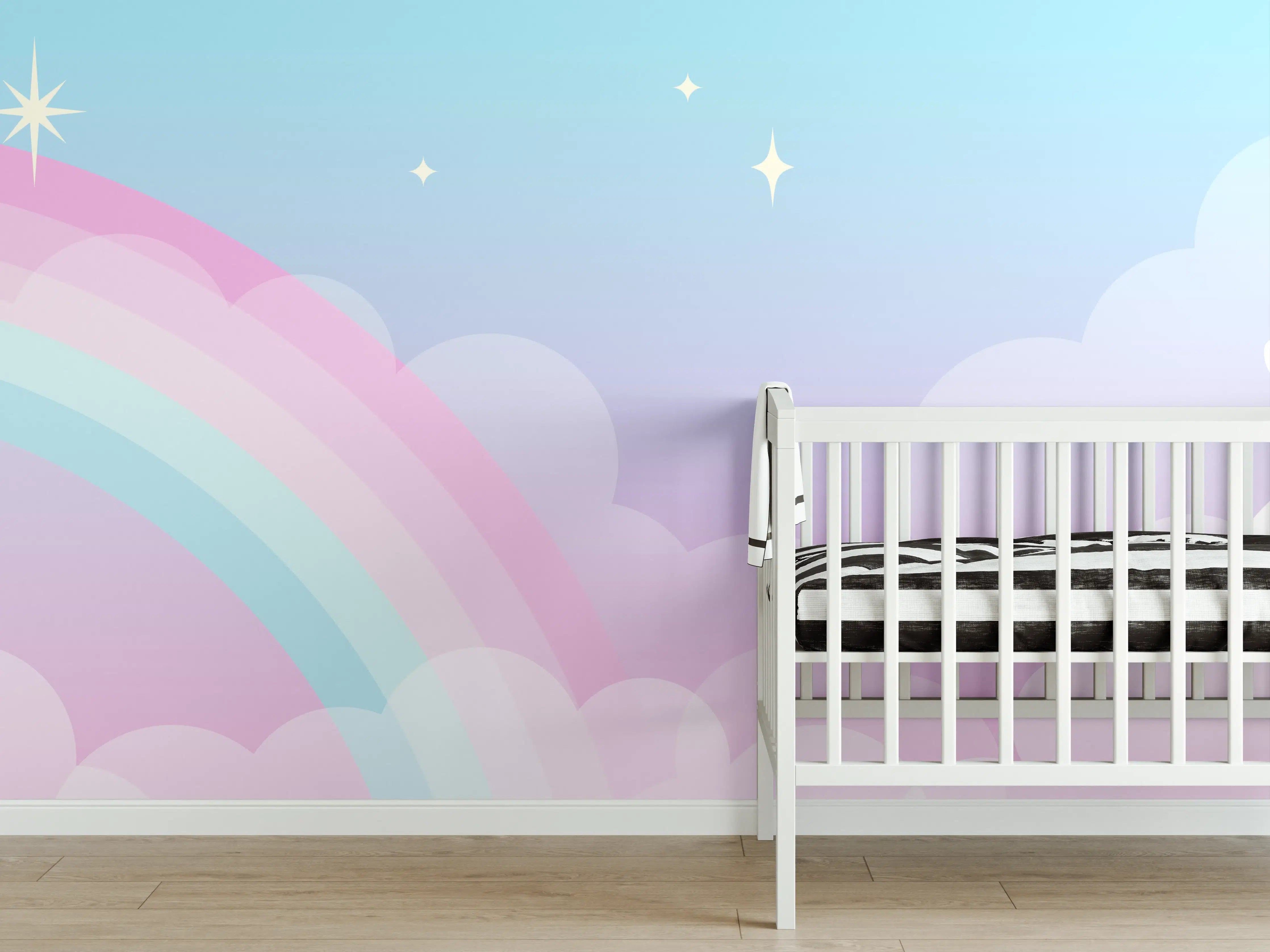 Babyzimmer Wandgestaltung - Verwunschener Regenbogenhimmel