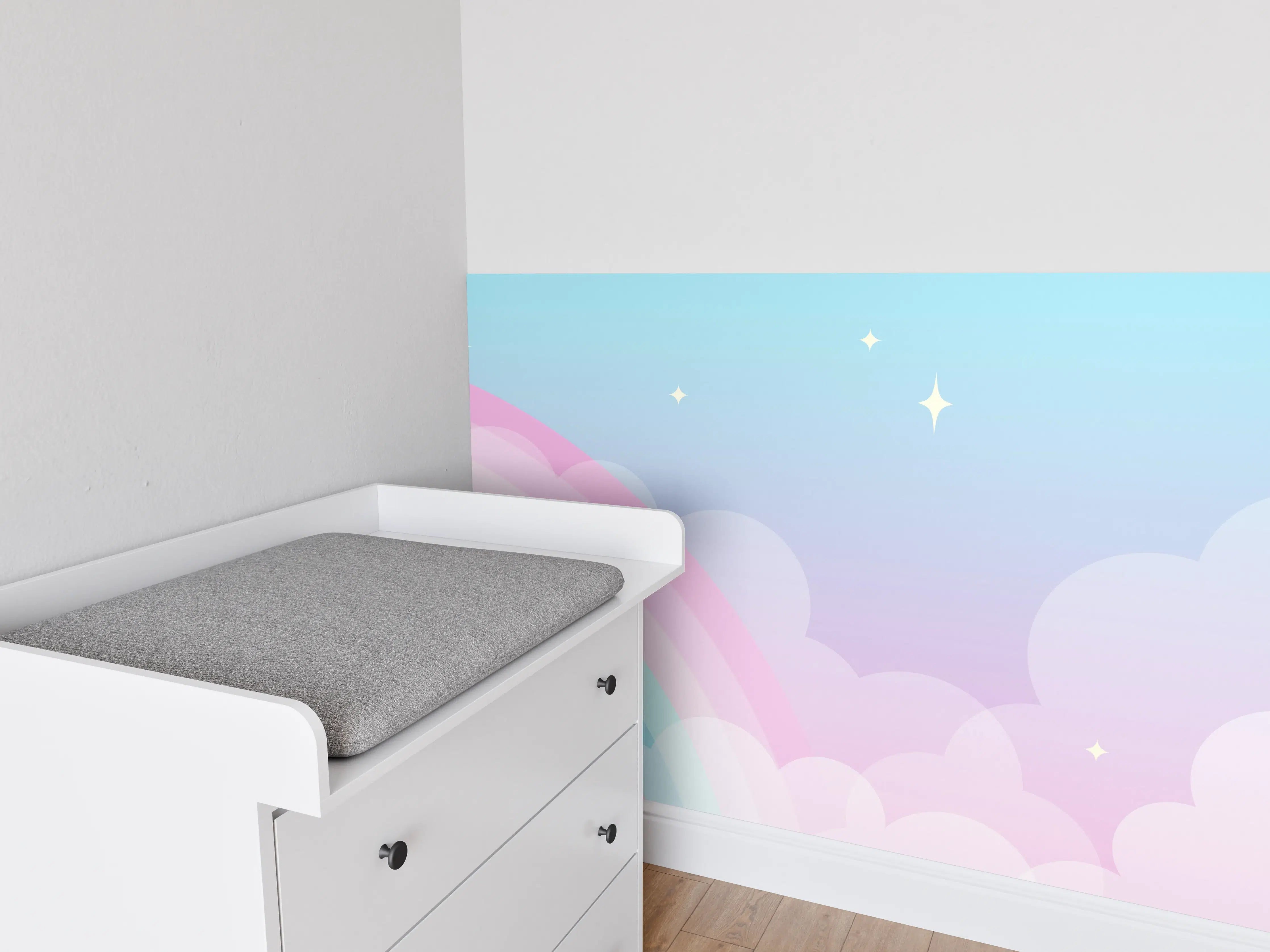 Babyzimmer Wandgestaltung - Verwunschener Regenbogenhimmel