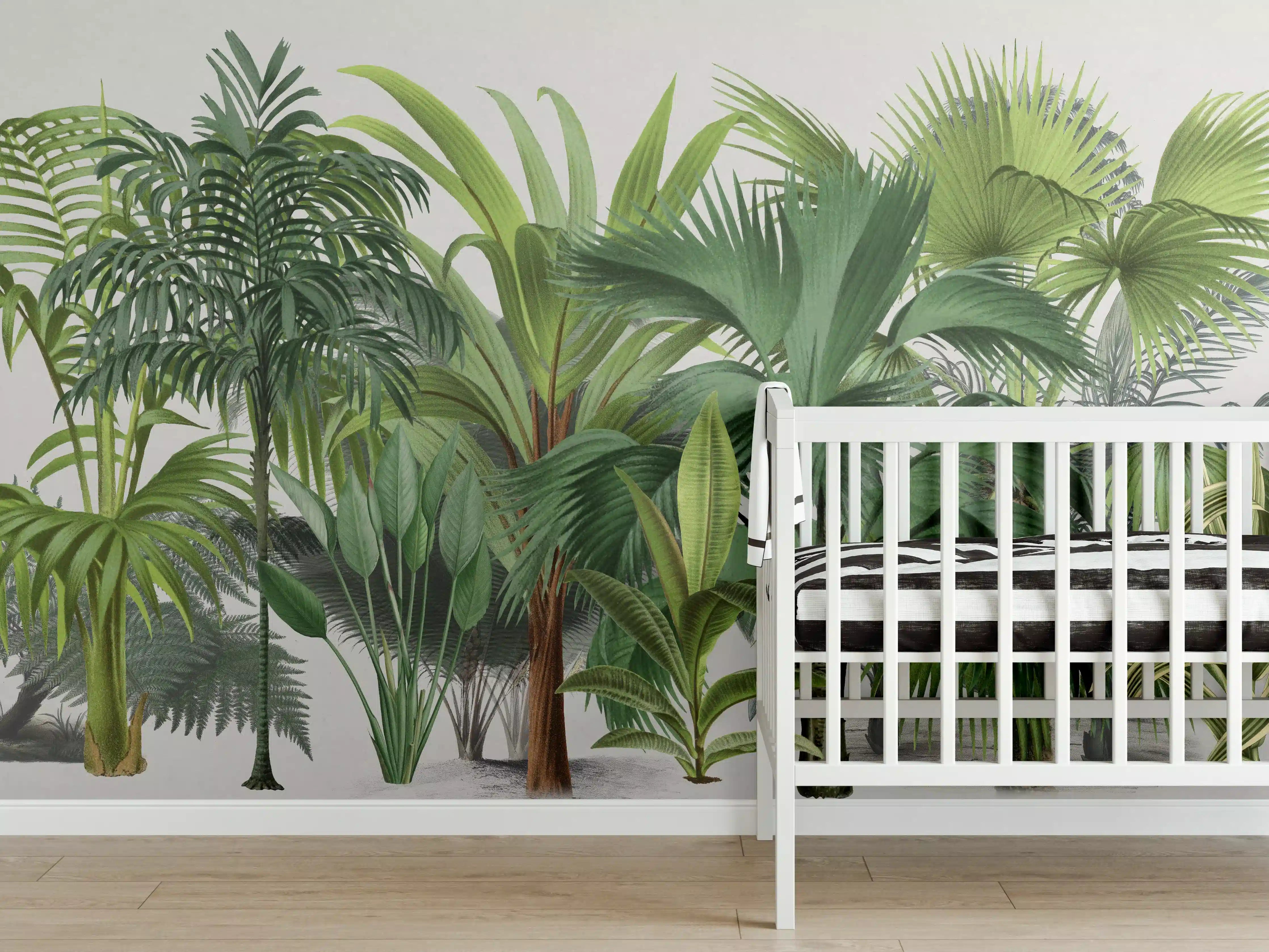 Babyzimmer Wandgestaltung - Vielseitige Palmensortiment in Grün