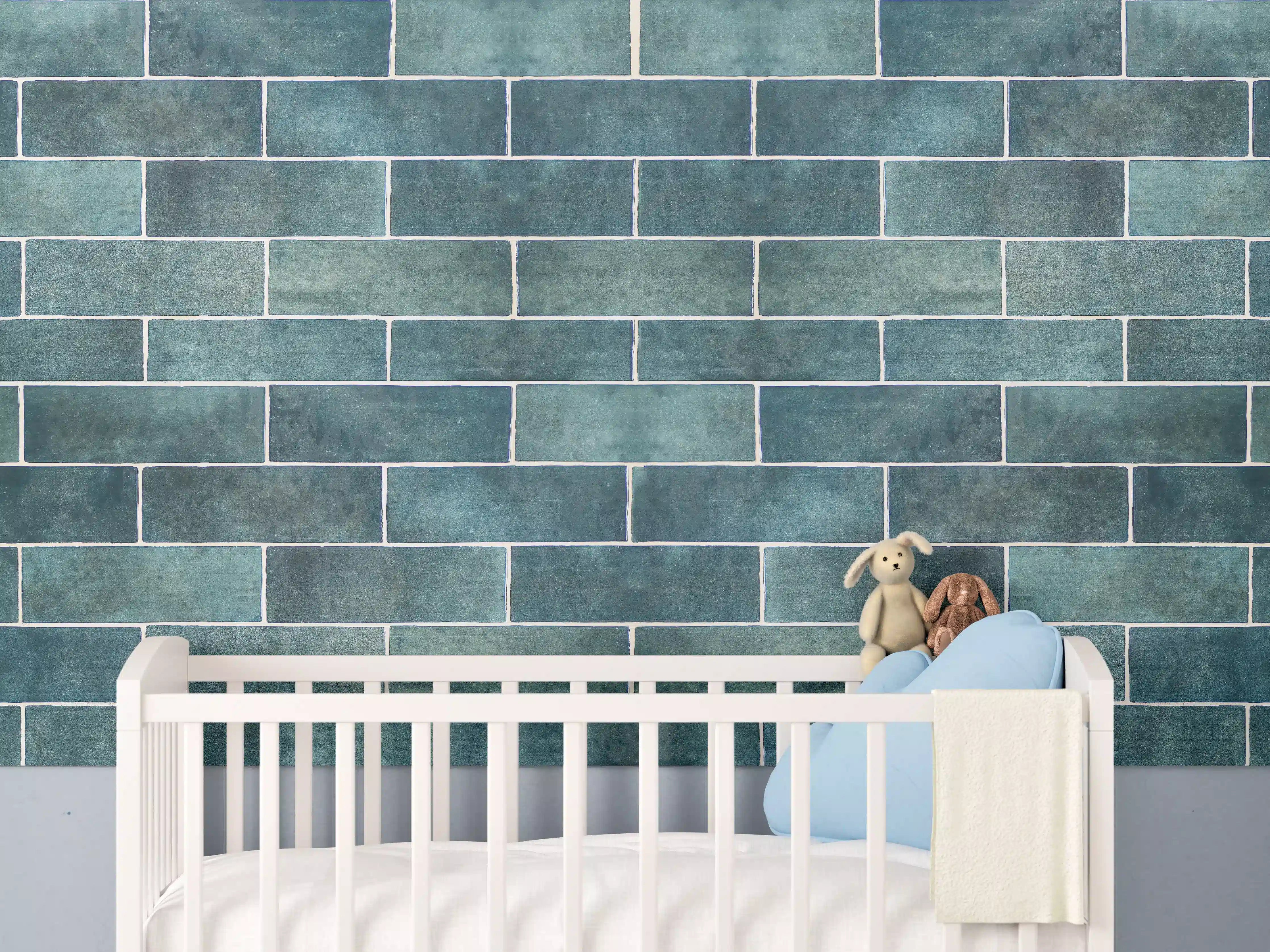 Babyzimmer Wandgestaltung - Vintage-Blau Keramikfliesen