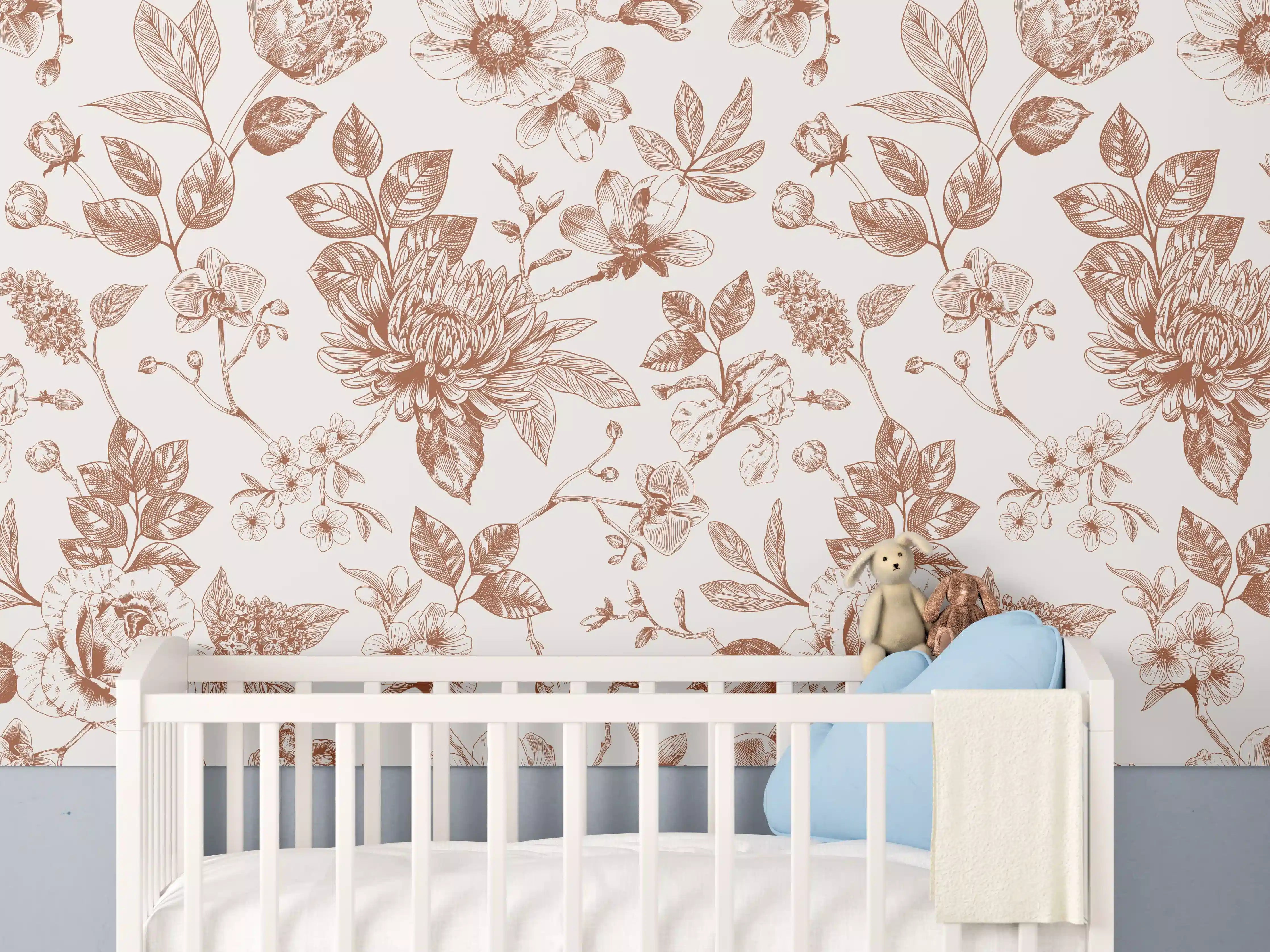 Babyzimmer Wandgestaltung - Vintage Bloom Amber Blumenmuster