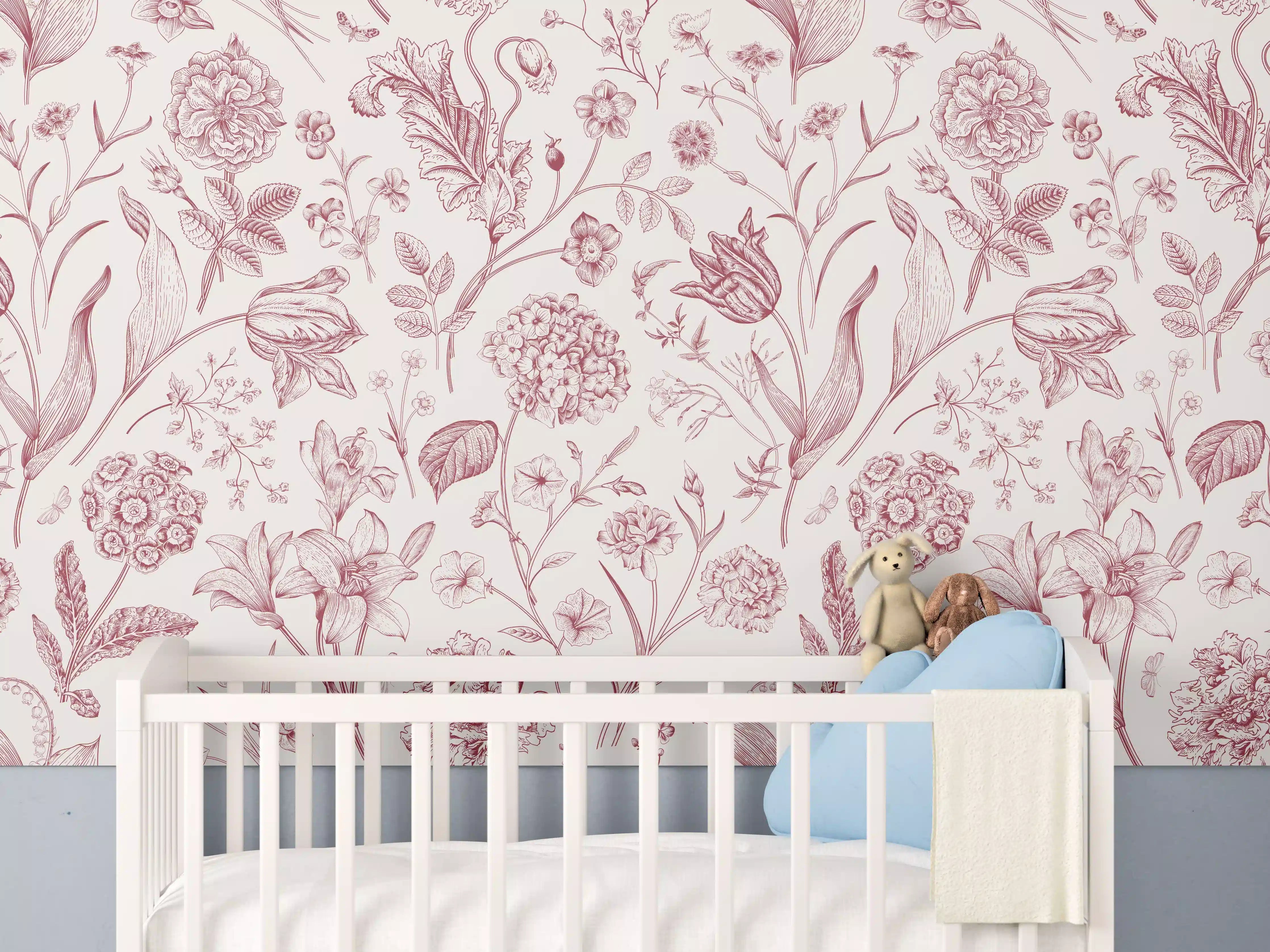 Babyzimmer Wandgestaltung - Vintage Bloom Rosa-Muster