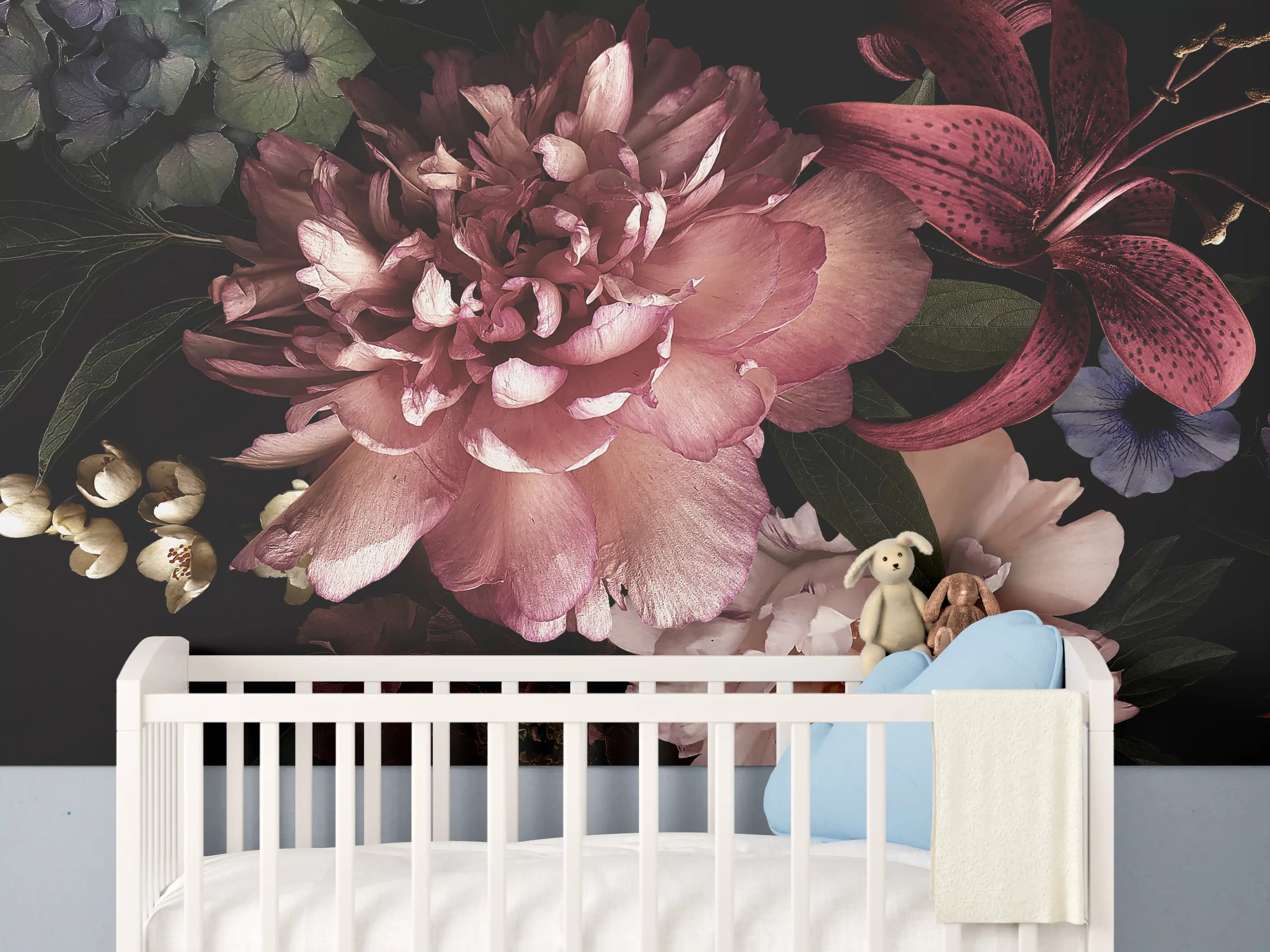 Babyzimmer Wandgestaltung - Vintage Blumenbouquet