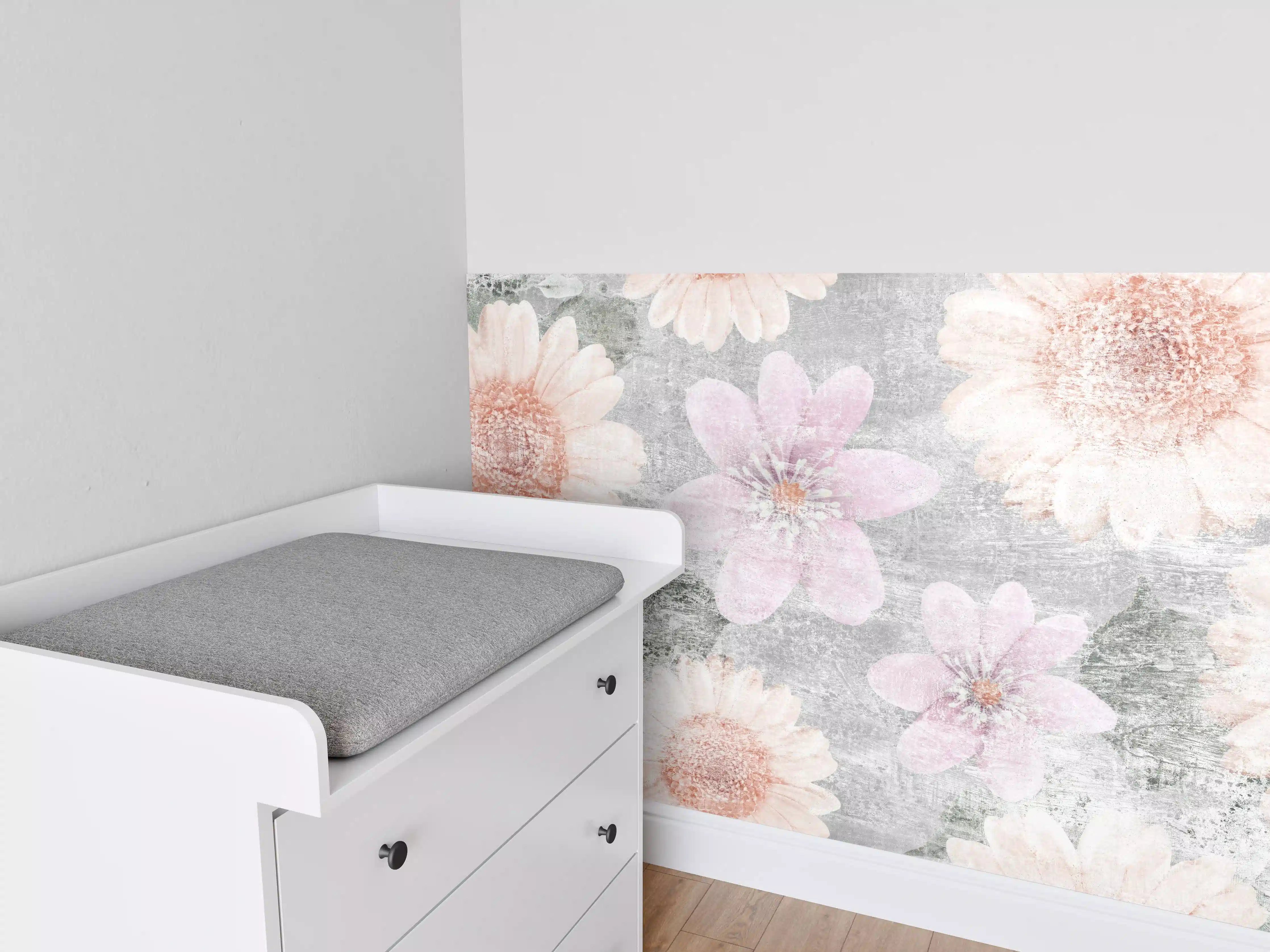 Babyzimmer Wandgestaltung - Vintage Blumenkunst  - Zeichnung