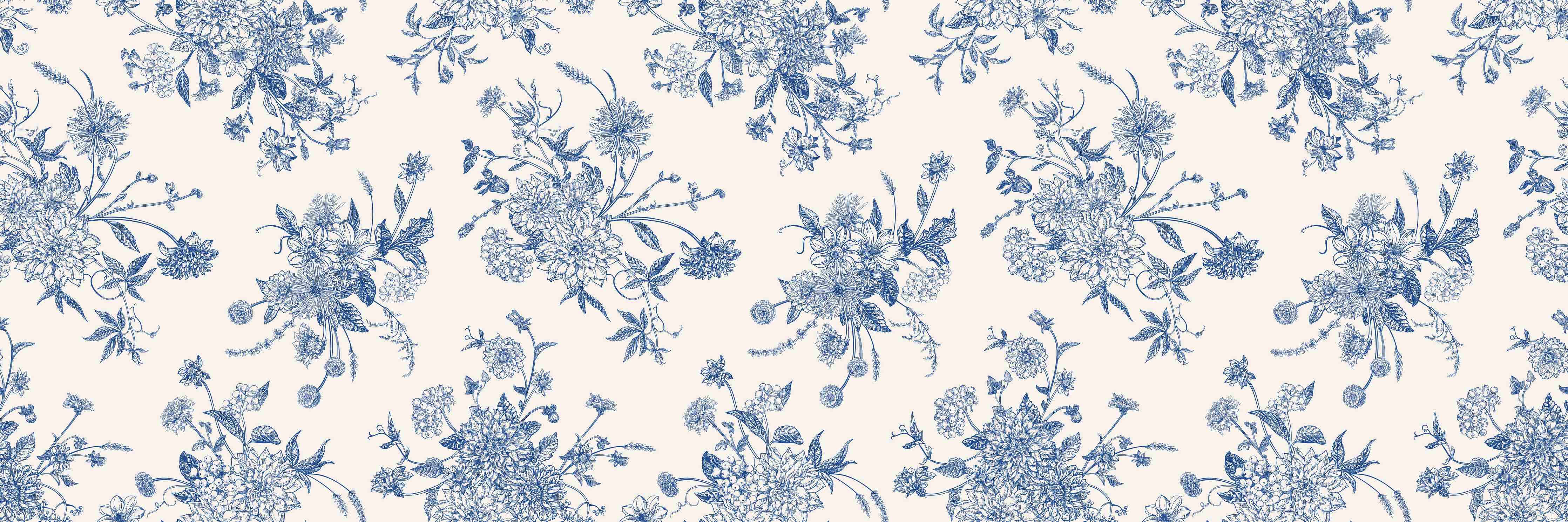 Babyzimmer Wandgestaltung-Vintage-Blumenmuster Blau-Weiß